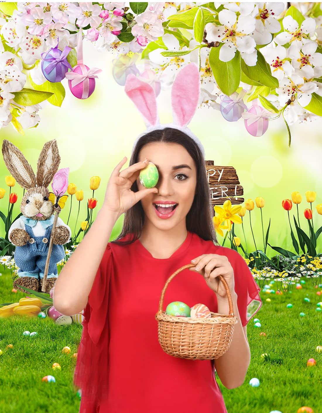 CYLYH 6x8ft Easter Photo Backdrop - Happy Easter Day Spring Party Decorations Banner for Easter Celebrations, Photo Booths & Home Decor