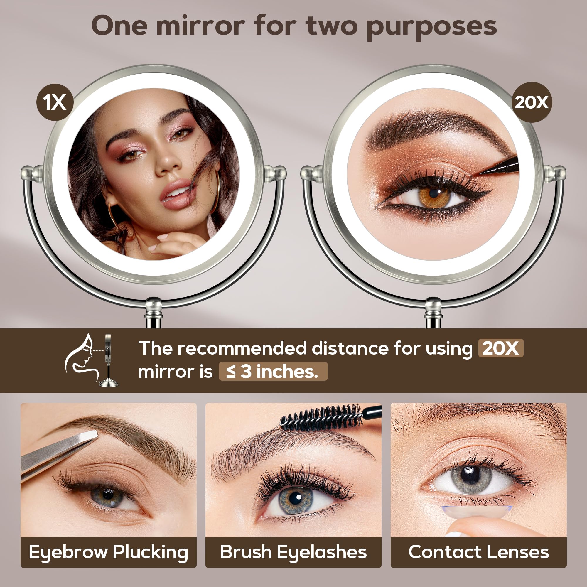 MIYADIVA 10.5 Inch LED Makeup Mirror with Lights - 2-Sided Magnifying Mirror (1X/10X), 3 Color Modes & Adjustable Brightness, Perfect for Vanity Desk, Bathroom, Travel, and Professional Makeup Application