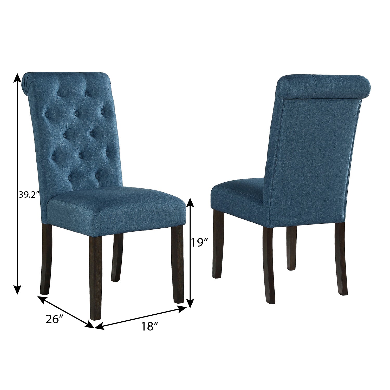 Roundhill Furniture Leviton Solid Wood Tufted Dining Chairs, Set of 2 - Elegant Upholstered Side Chairs for Kitchen, Dining Room & Office - Comfortable & Durable Wooden Seating for Home Decor