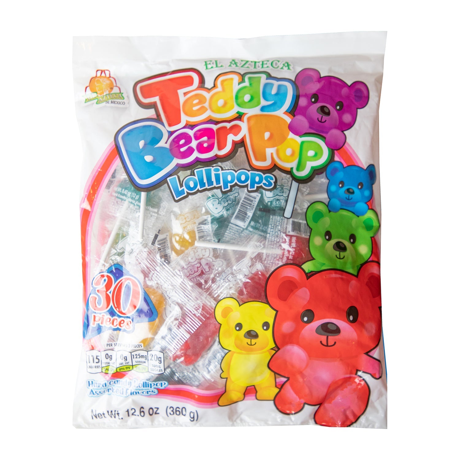 Azteca Teddy Bears Pop - 30 Count Bag of Soft & Chewy Marshmallow Candy | Perfect for Birthday Parties, Halloween Treats & Gift Baskets