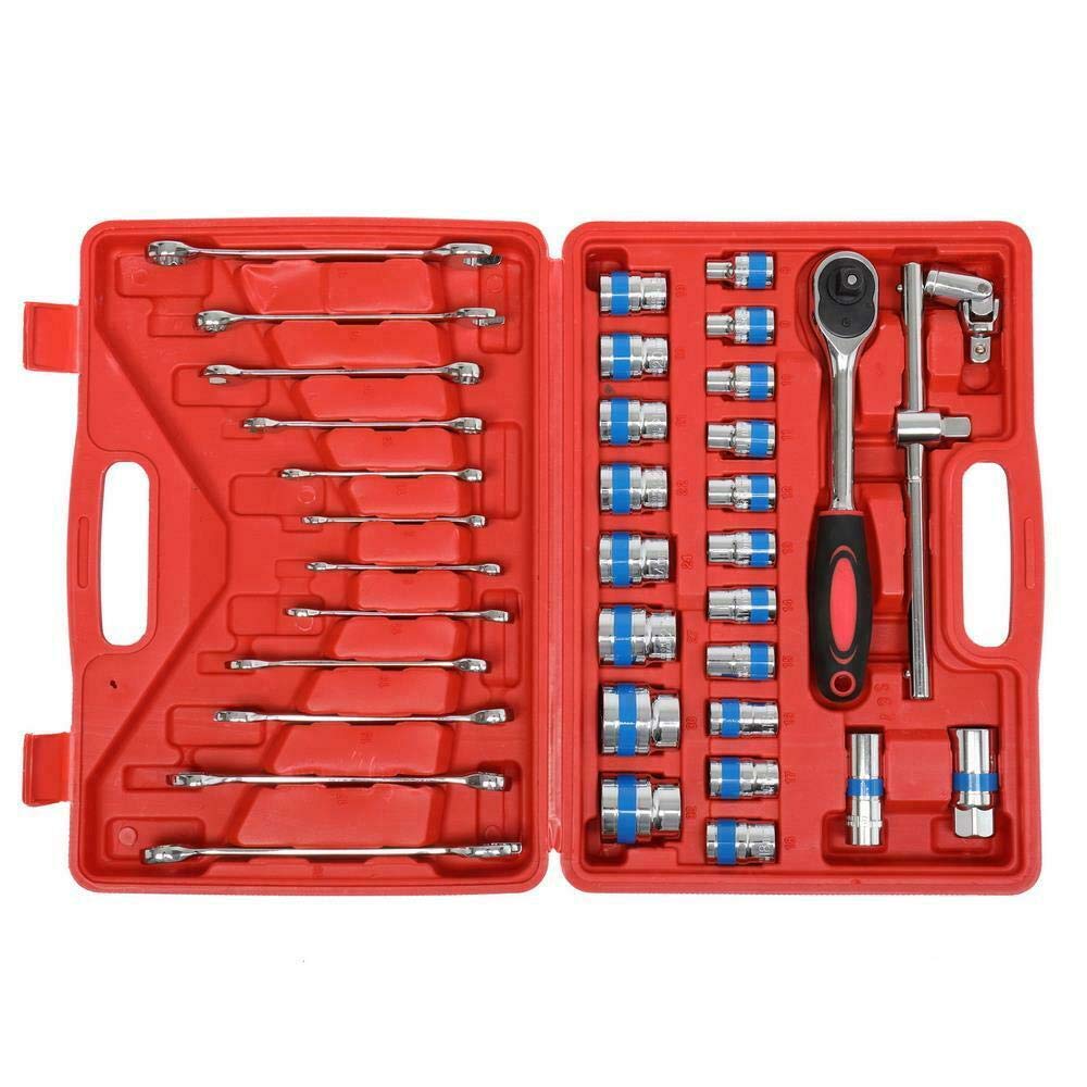 36-Piece Portable Mechanics Tool Set with Wrench & Socket Kit in Durable Case - Perfect for Car Repairs, Home DIY Projects, and Emergency Roadside Tool Kit