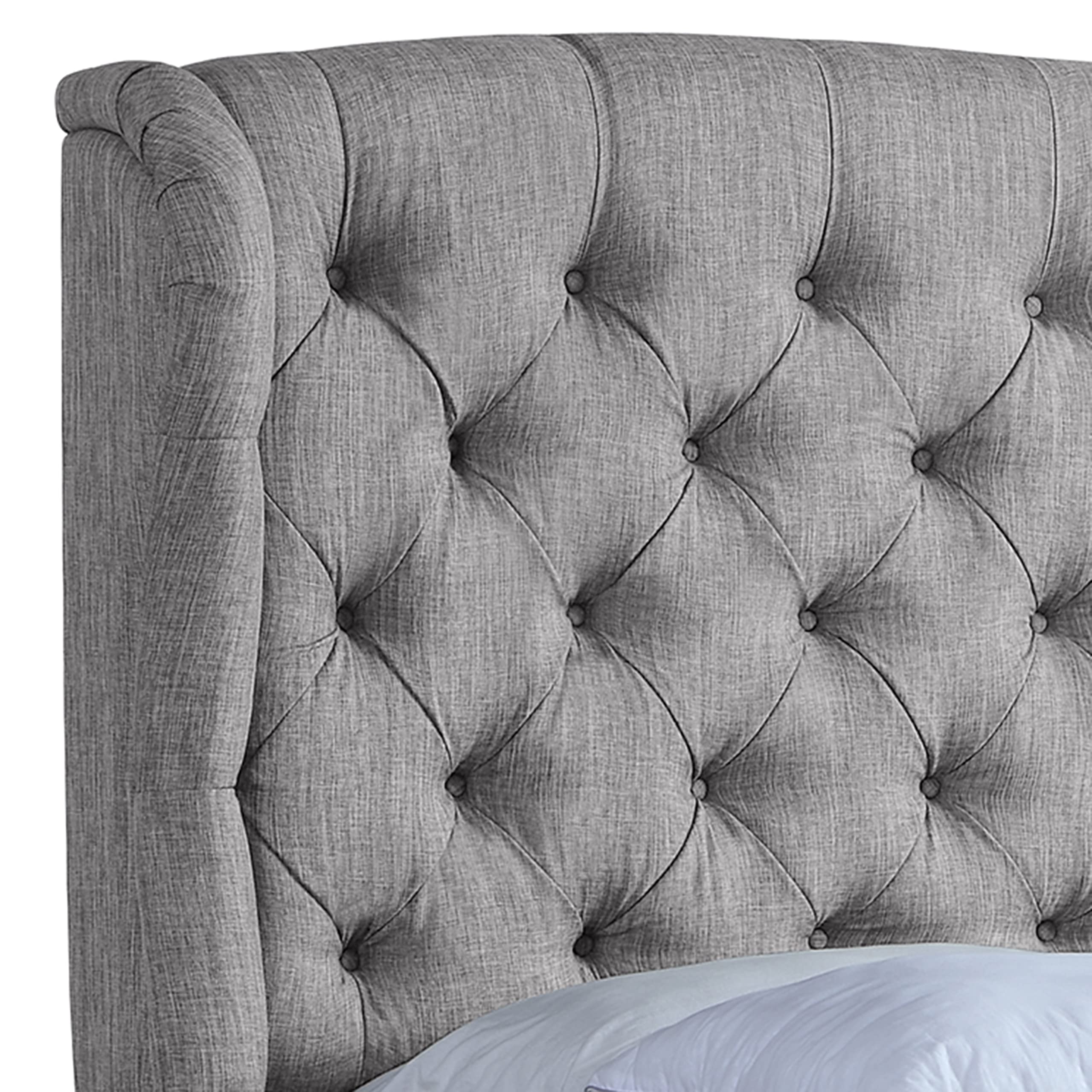 Rosevera Issac King Size Bed Frame with Adjustable Headboard & Button Tufted Design in Textile Gray - Perfect for Master Bedrooms & Guest Rooms