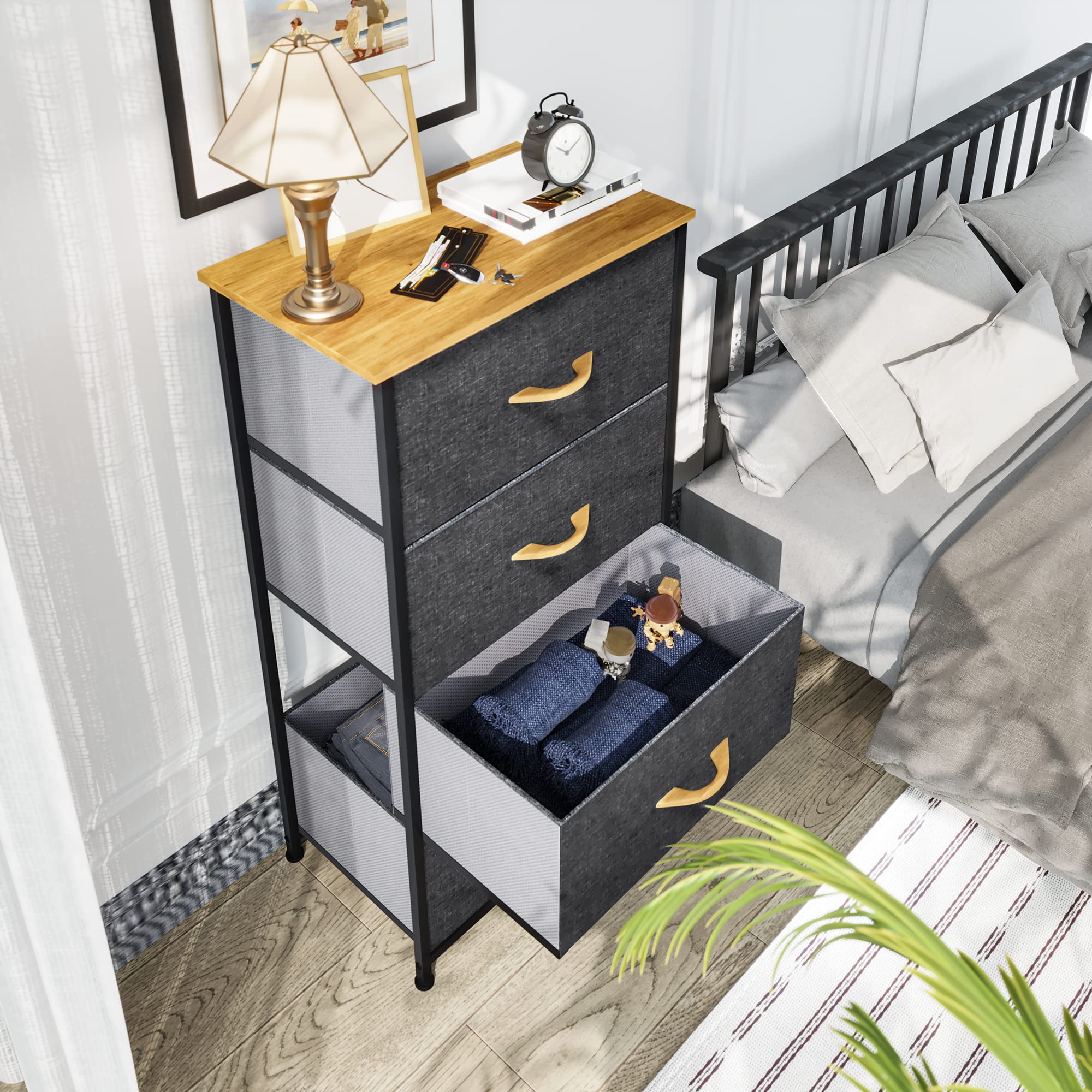 YITAHOME 4-Drawer Fabric Dresser Organizer - Sturdy Steel Frame & Wooden Top Storage Tower for Bedroom, Living Room, Hallway, Closet - Easy Pull Fabric Bins | Perfect for Small Space Organization & Home Decor
