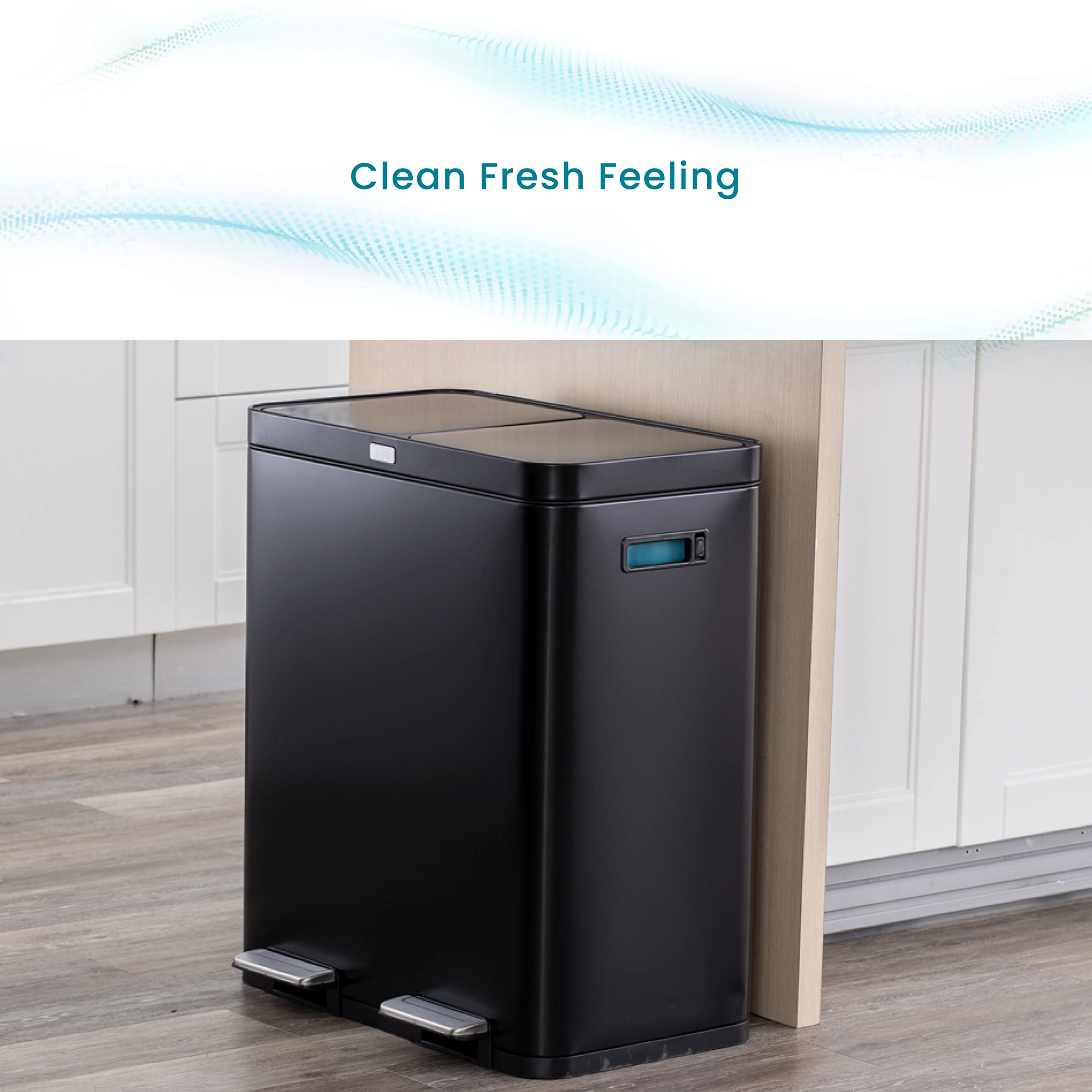 15.8 Gallon Stainless Steel Kitchen Trash Can with Odor Control - Dual Removable Liners for Recycling & Waste - Matte Black Home Trash Bin for Kitchen, Office & Bathroom - Home Zone Living CleanAura Series