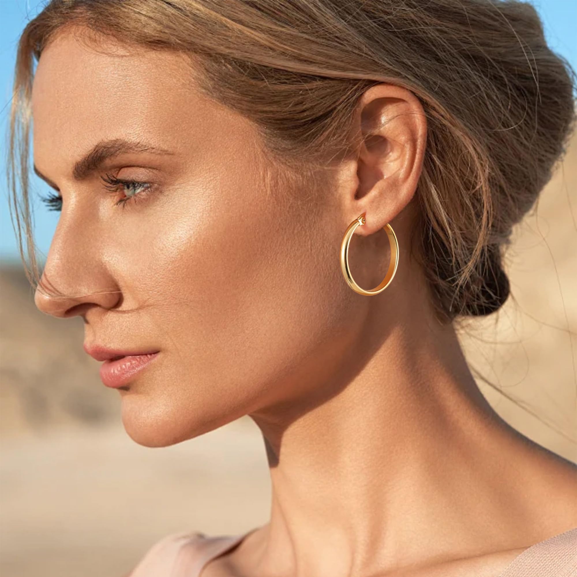 Sovesi 3mm Wide 14K Gold Plated Hoop Earrings for Women - Hypoallergenic Small Gold Hoops - Perfect for Everyday Wear, Office, Parties & Gifts