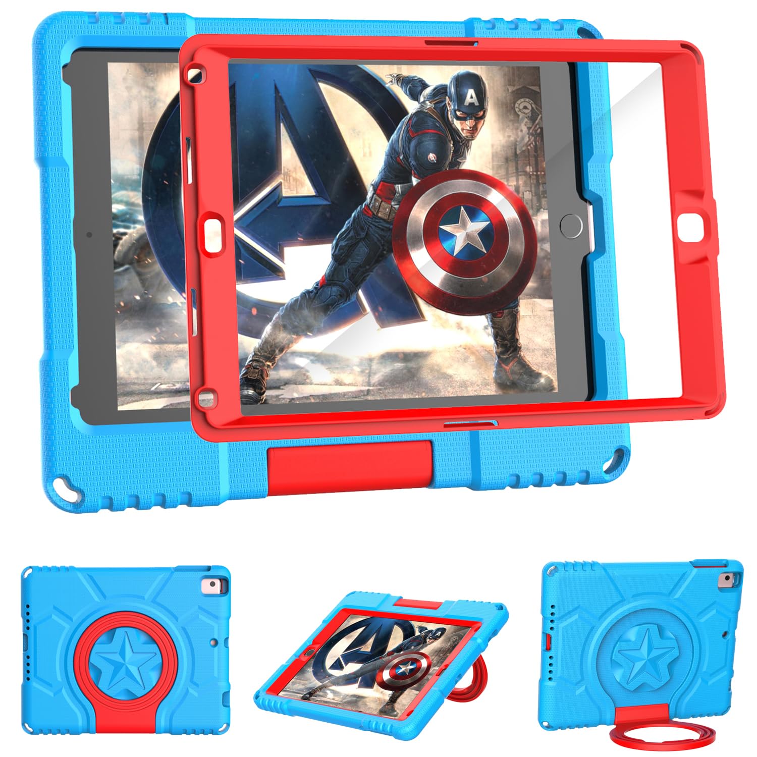 **Lainergie Shockproof Kids iPad Case for iPad 5th/6th Gen, iPad Air 2 & iPad Pro 9.7-inch (2017/2018) - Lightweight Protective Cover with Screen Protector & Handle Stand, Blue - Perfect for School, Travel & Home Use**