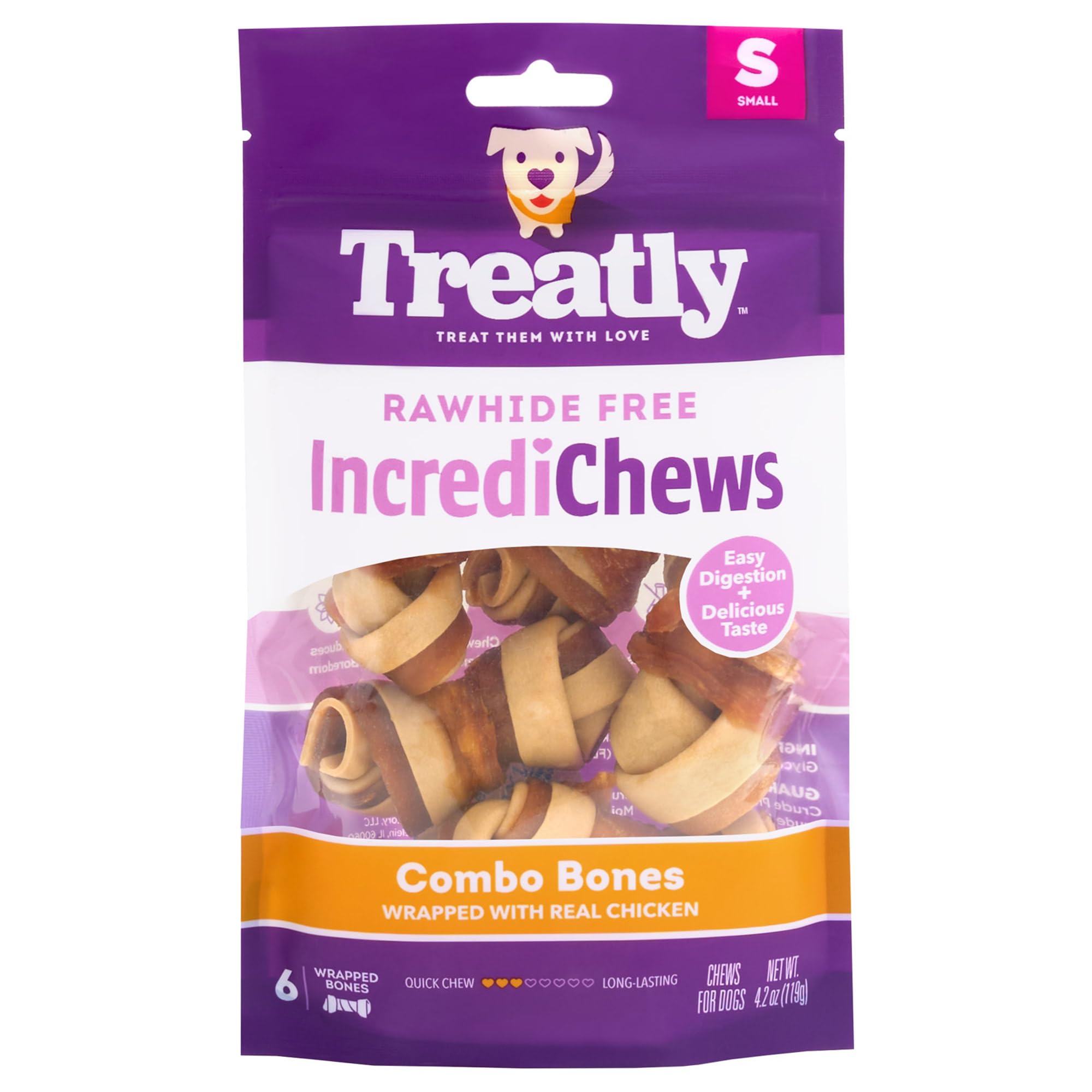 IncrediChews Chicken Wrapped Dog Chew Treats - Natural Dental Bones for Medium & Large Dogs - 6 Count Pack - Long-Lasting Chew for Aggressive Chewers & Teeth Cleaning