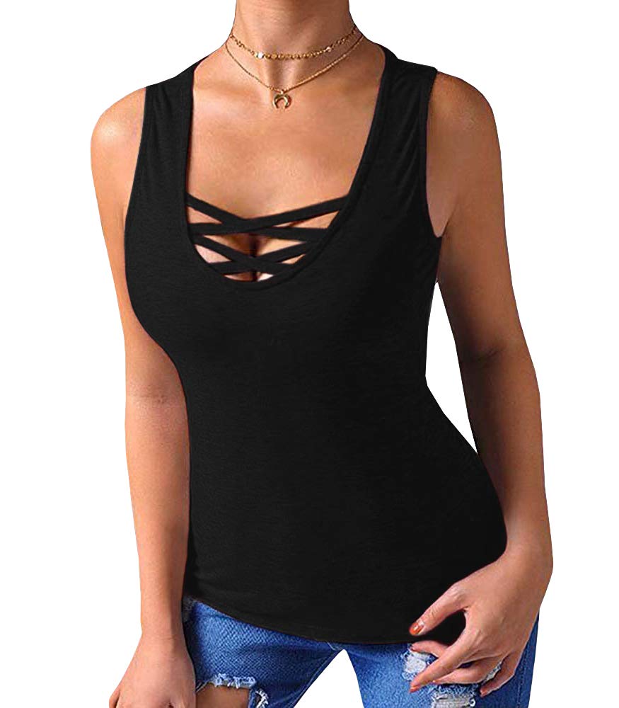 Sarin Mathews Women's Criss Cross Sleeveless Tank Tops - Summer Casual Basic Tee Shirts & Blouses for Yoga, Beach, and Everyday Wear