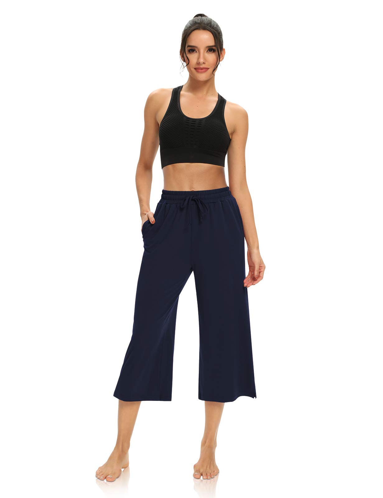DIBAOLONG Women's Capri Pants - Loose Yoga Pants with Wide Leg & Drawstring Waist | Comfortable Lounge Pajama Sweatpants with Pockets | Perfect for Yoga, Home Wear & Casual Outfits