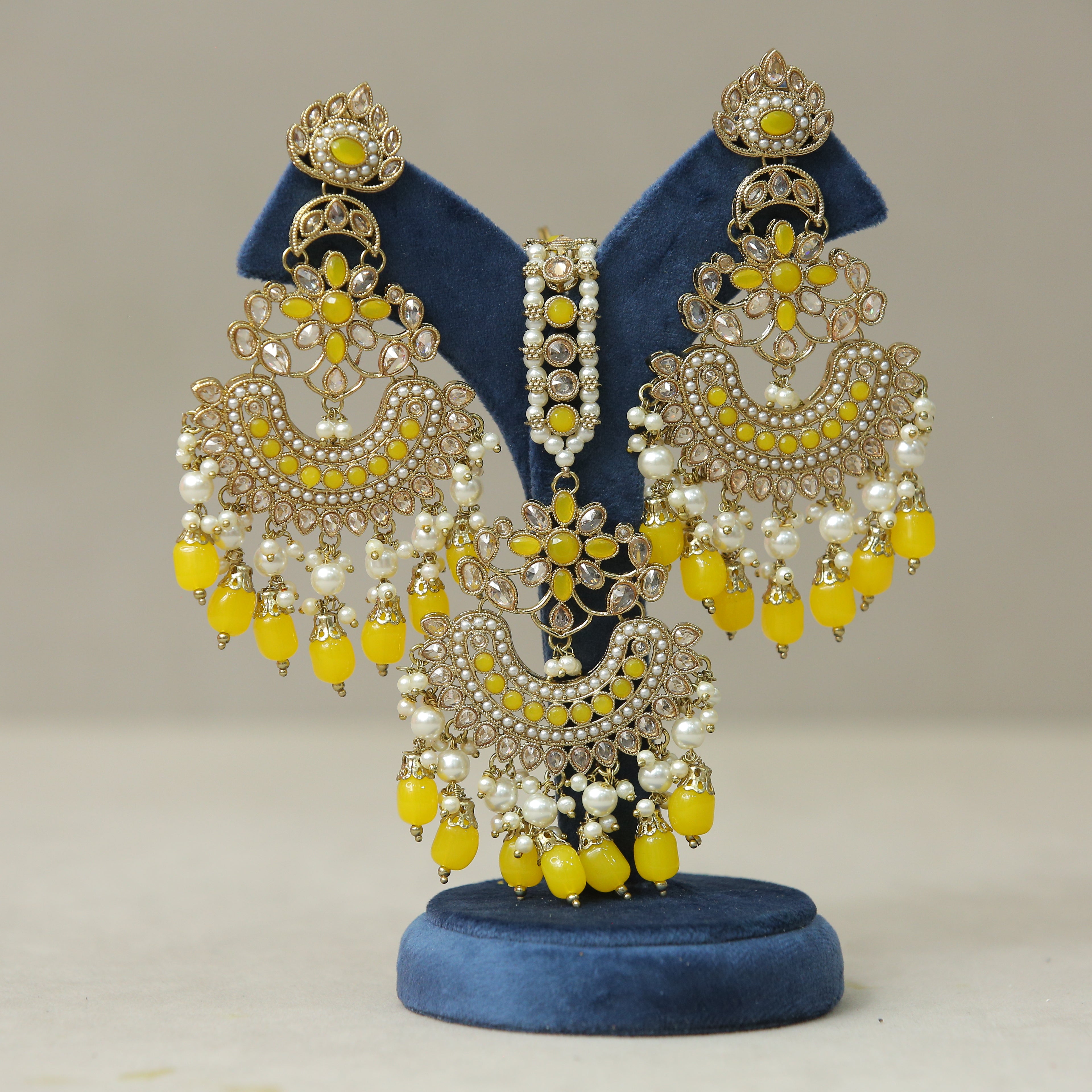 Anavi Polki Earrings and Tikka Set - Traditional Indian Bridal Jewelry for Weddings, Festivals & Special Occasions