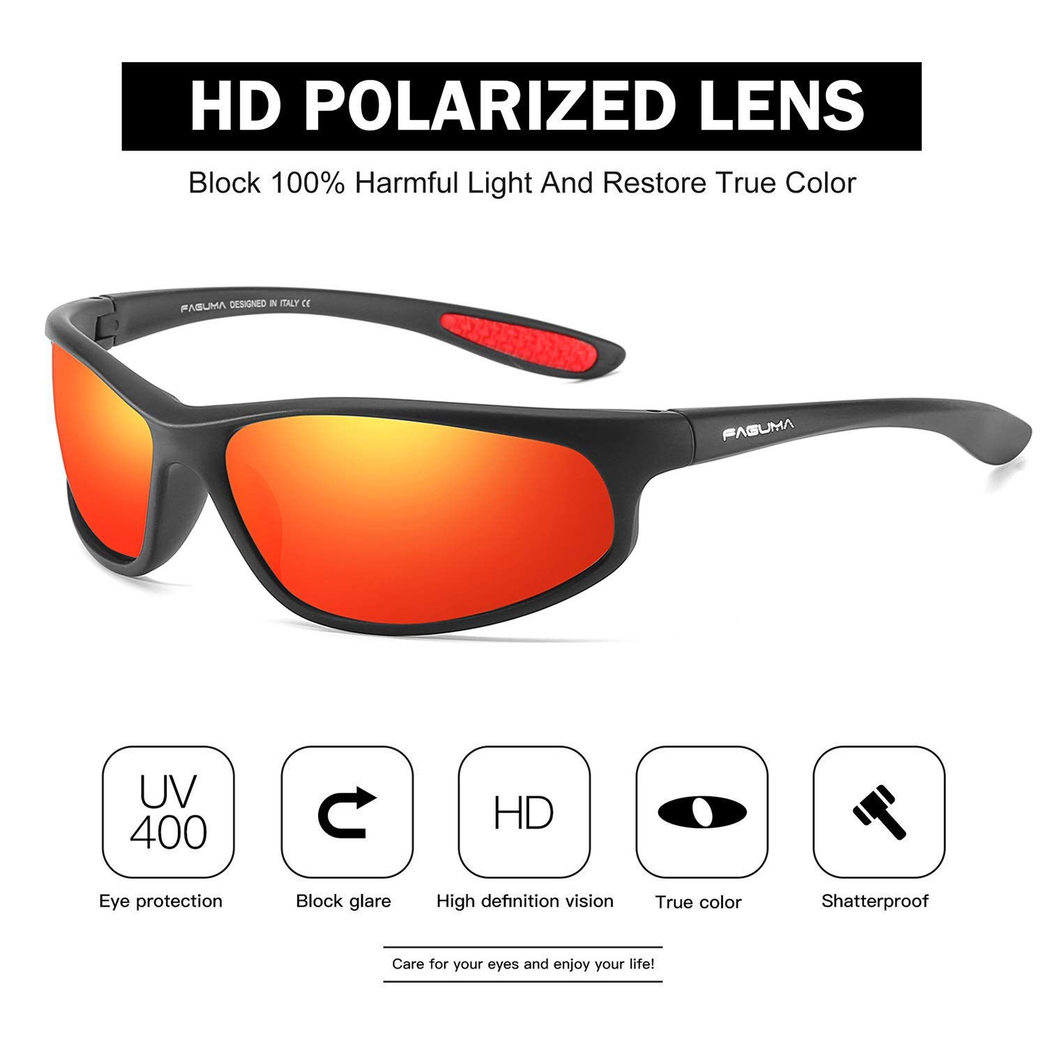FAGUMA Polarized Sports Sunglasses for Men - UV400 Protection for Cycling, Driving, Fishing - Lightweight & Durable for Outdoor Activities