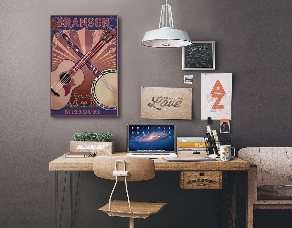 Lantern Press Branson Missouri Guitar and Banjo Wall Art - 16x24 Wrapped Canvas Print - Country Music Decor for Living Room, Bedroom & Office