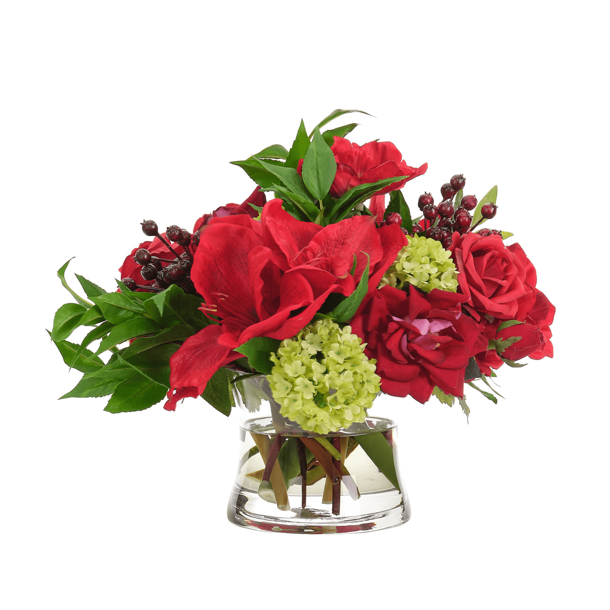 12 Amaryllis & Rose Watergarden in Glass Vase - Elegant Floral Centerpiece for Home Decor, Wedding, and Special Occasions