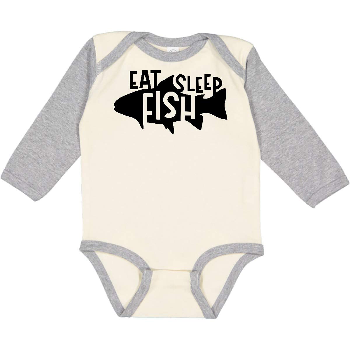 Inktastic Eat Sleep Fish Silhouette Long Sleeve Baby Bodysuit - Soft Cotton Onesie for Newborns & Infants - Perfect for Fishing Trips, Outdoor Adventures & Nursery Outfits