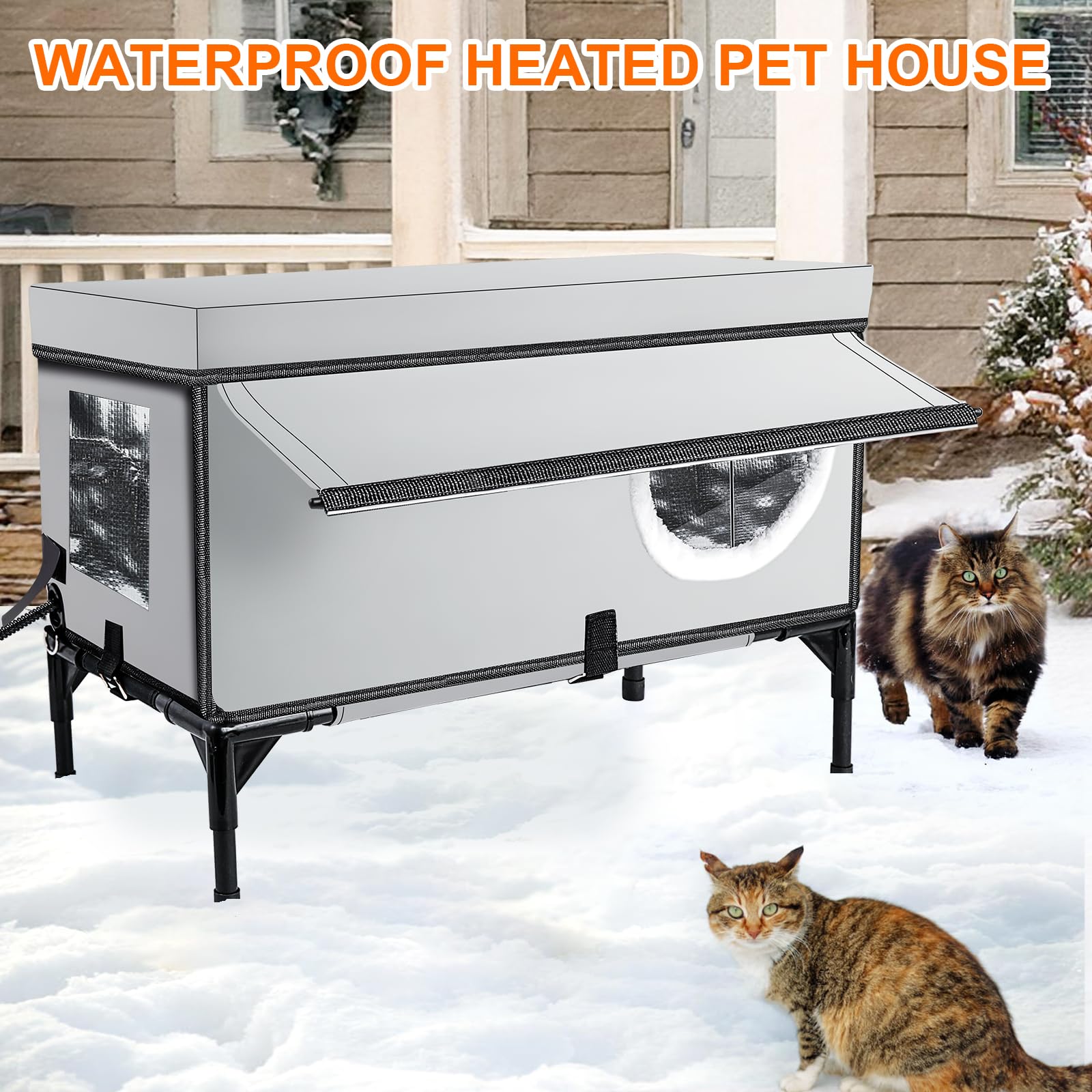**Weatherproof Heated Cat House for Outdoor Cats - Insulated Winter Shelter with Heating Pad, Waterproof & Warm for Stray & Feral Cats - Grey (Perfect for Backyards, Garages & Cold Weather Protection)**
