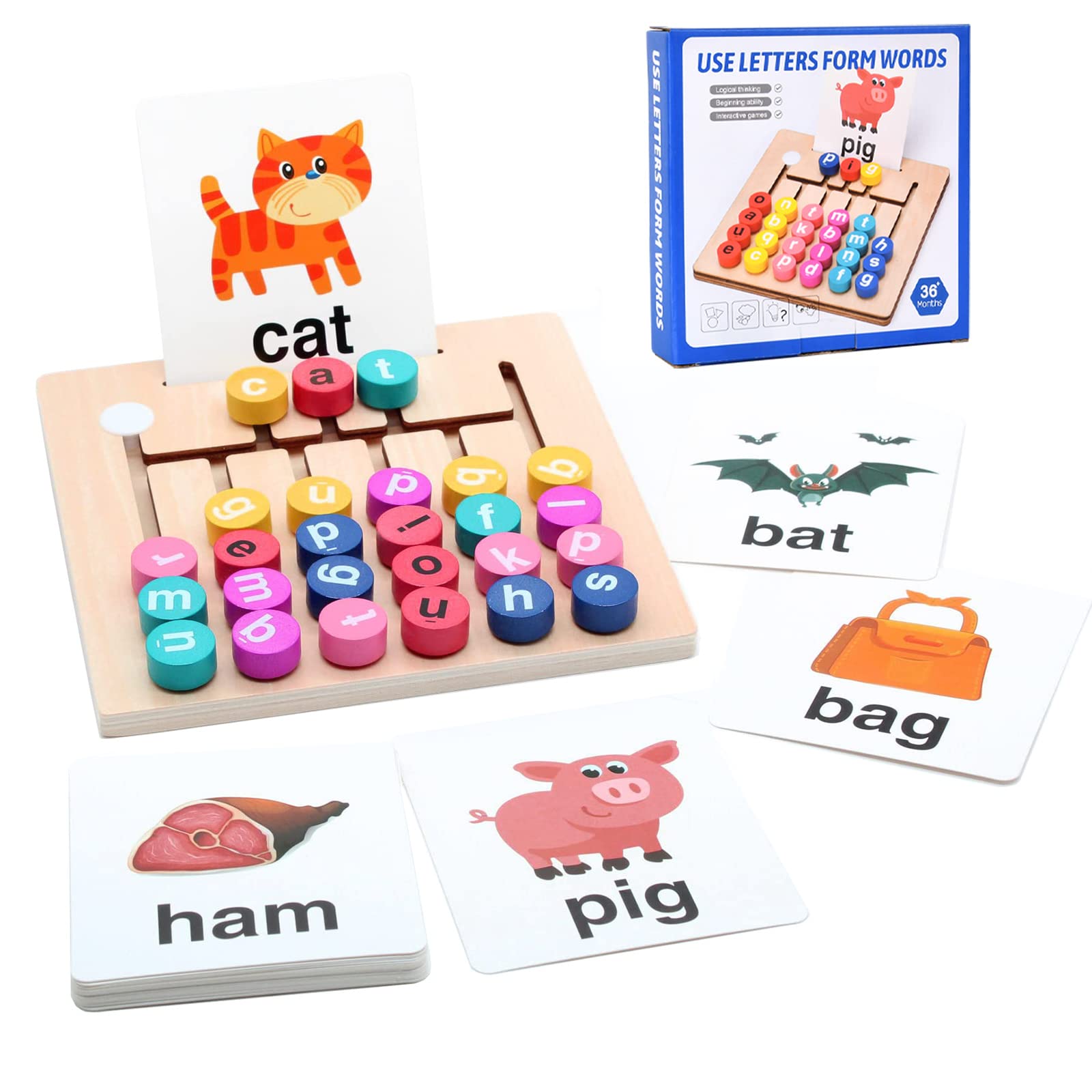 Montessori Alphabet Puzzle Blocks & Phonics Cards for Kids 4-8 - Homeschool ABC Learning Toys for Toddlers & Preschoolers