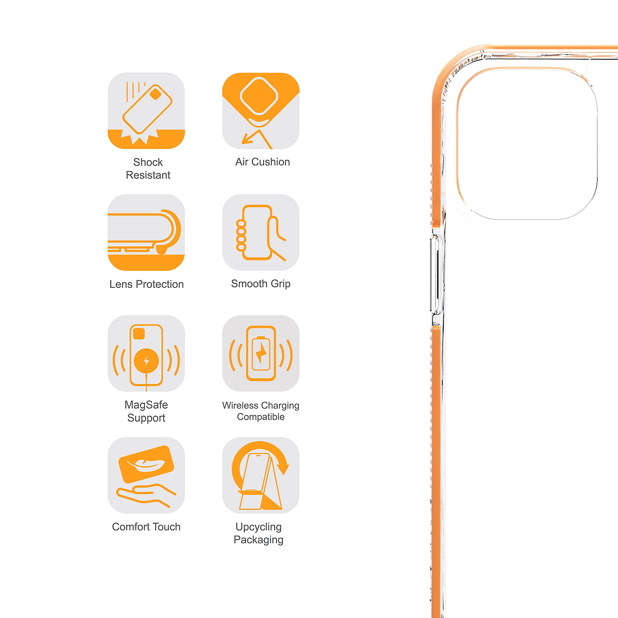 ARMOR Signature Crystal Clear iPhone 12 Pro/12 Case with Orange Tape - Slim Protective Cover for Everyday Use, Work & Travel