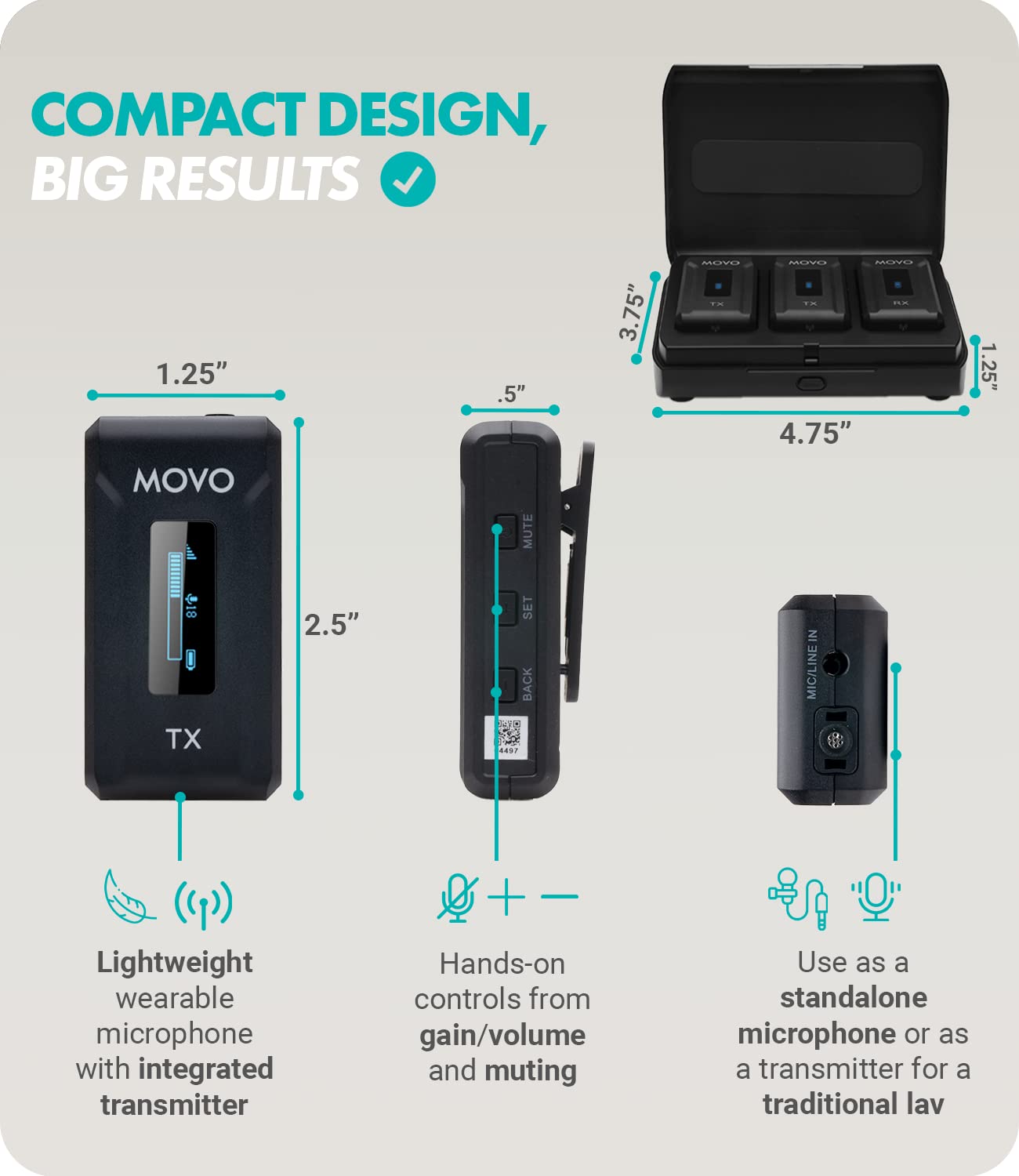 Movo WMX-2-DUO Wireless Lavalier Microphone with Charging Case - 2.4GHz Clip-on Mic for Vlogging, YouTube, Podcasting, DSLR, Computer, Smartphone - Perfect for Content Creators, Interviews & Live Streaming