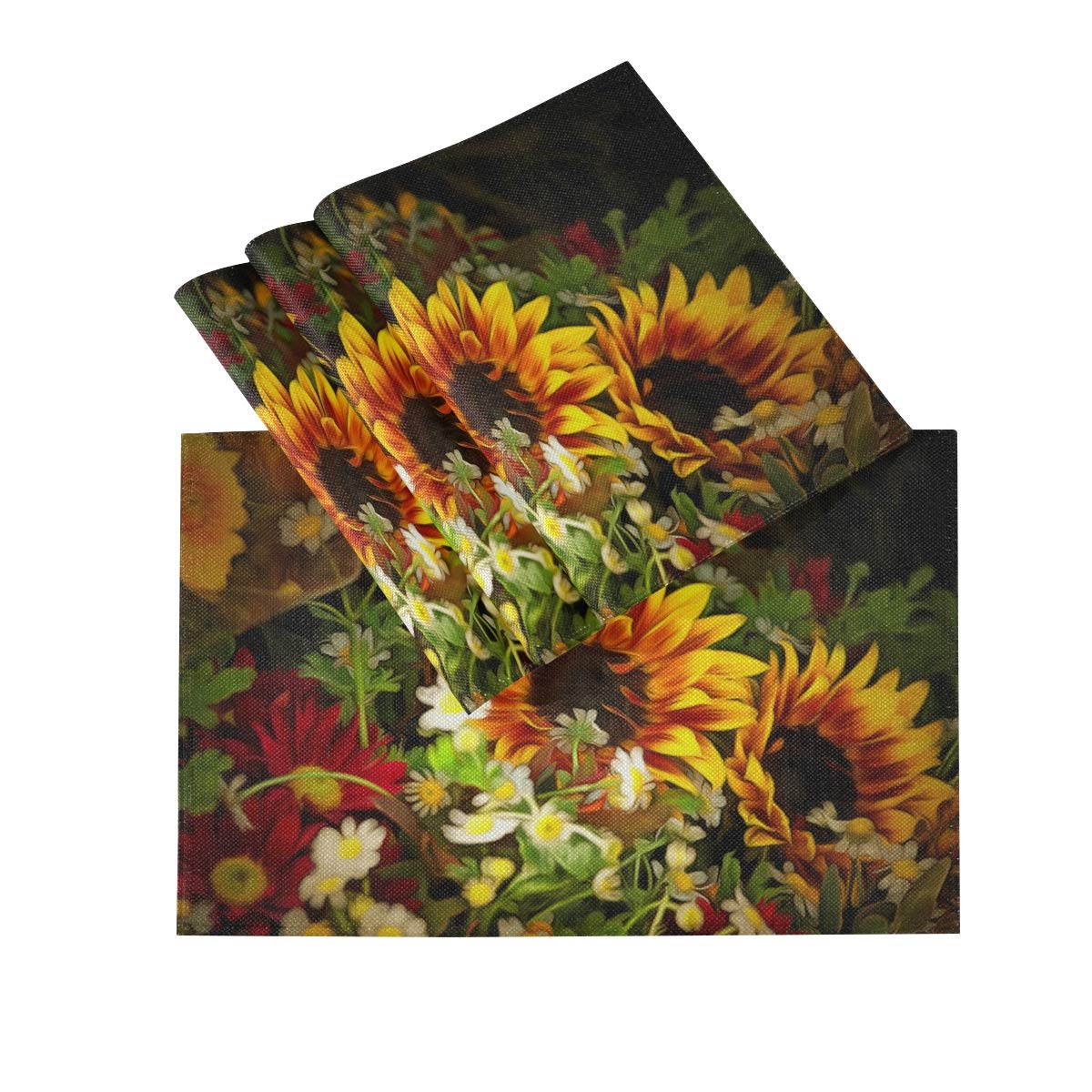 Blueangle Sunflower Placemats Set of 6 - Non-Slip Heat Resistant Table Mats for Dining Table Decor | Perfect for Kitchen, Party, and Home Decor