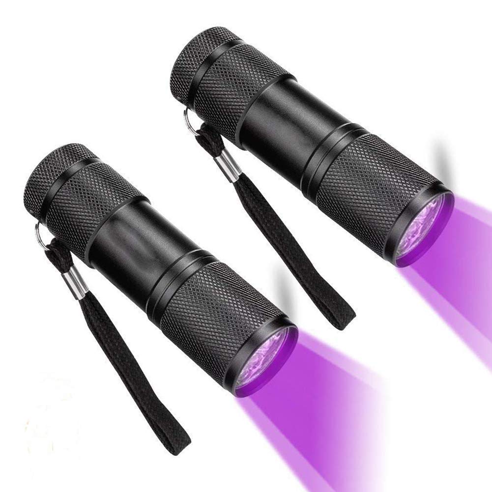 CFIKTE 2 Pack UV LED Flashlight - 9 LED Ultraviolet Blacklight for Pet Urine Detection, Stain Finder on Clothes, Carpet & Rugs | Ideal for Home Inspection, Hotel Cleaning & Forensic Use