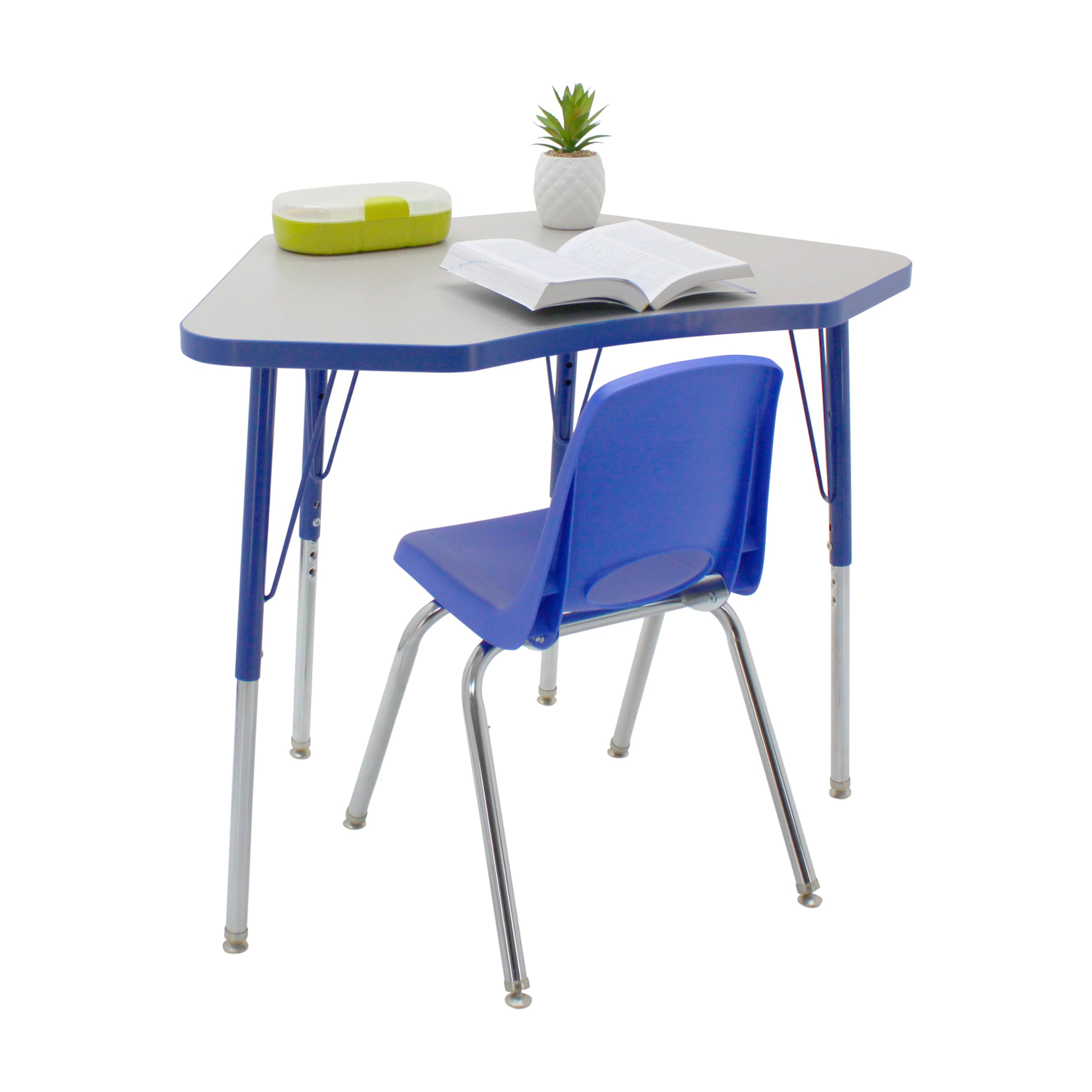FDP Adjustable Height Petal Activity Table 24x36 Inch - Gray Top with Blue Edge for School, Office & Home - Quick Ship Single Box with Swivel Glides (19-30 Inches) | Perfect for Classrooms, Conference Rooms & Home Offices