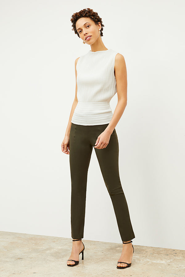 Foster Cigarette Pants for Women - PowerStretch High Waist Slim Fit Trousers in Dark Olive | Perfect for Work, Travel & Outdoor Activities