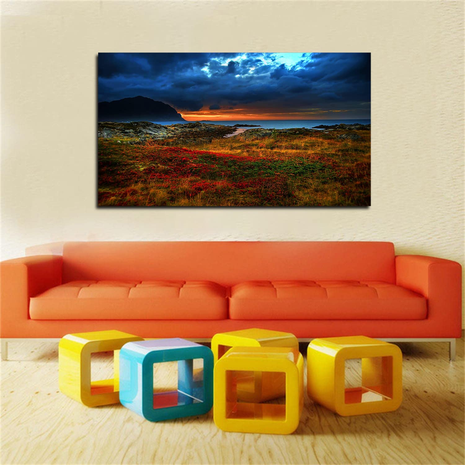 Coast Flower Canvas Art - Framed Landscape Painting Wall Decor for Home, Office & Bedroom - Ready to Hang - Perfect for Coastal & Boho Interior Design