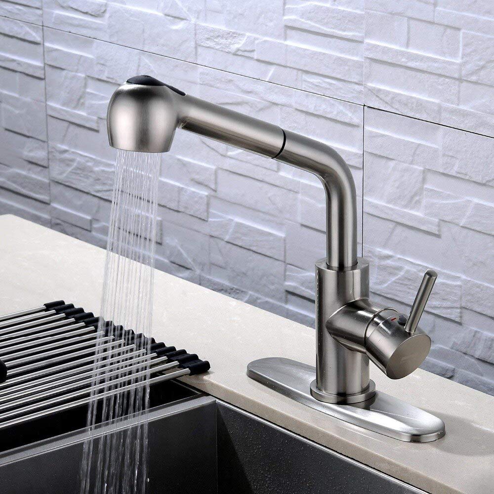 Stainless Steel Pull-Out Sprayer Kitchen Faucet - 2 Function Brushed Nickel Basin Faucet for Modern Sinks | Perfect for Cooking, Washing Dishes & Filling Pots