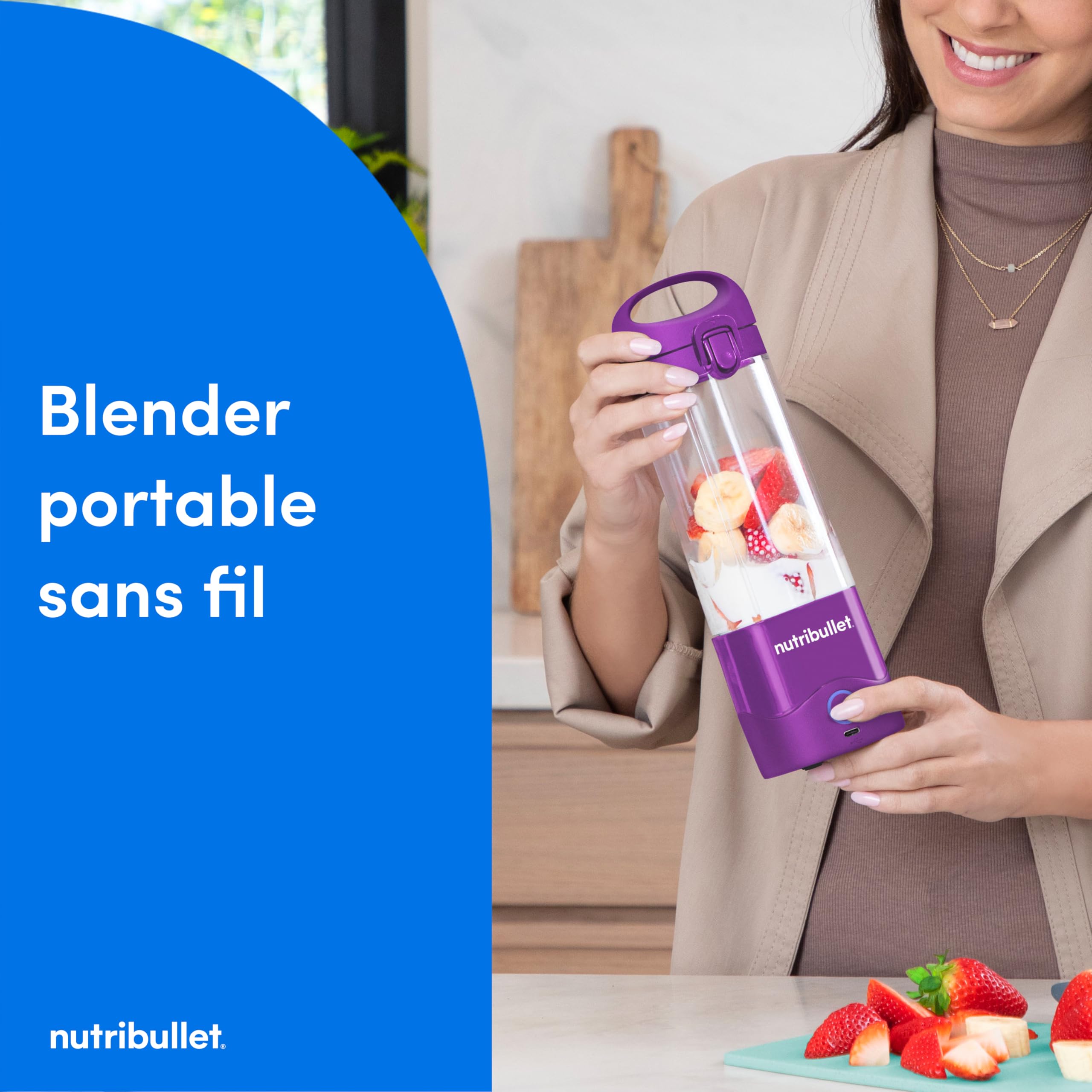 NutriBullet NBP003PU Portable Blender - 475ml BPA-Free Mini Blender with USB-C Charger, 15+ Blending Modes for Smoothies, Shakes & Meal Prep - Perfect for Travel, Gym & Office (Violet)