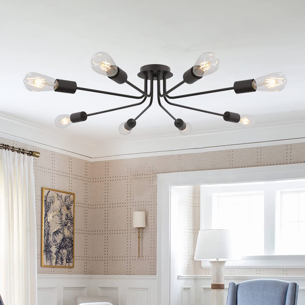 Modern 8-Light Industrial Sputnik Chandelier - Oil-Rubbed Bronze Metal Semi-Flush Mount Ceiling Light Fixture for Dining Room, Living Room, Kitchen, Bedroom, Cafe, Bar & Hallway | Perfect for Farmhouse, Loft & Industrial Style Home Decor