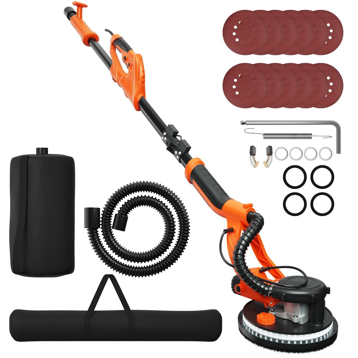 IRONMAX Electric Drywall Sander - 6-Speed Foldable Wall Sander with Vacuum Dust Collector, LED Light & Extendable Handle - Includes Dust Bag, Hose & 12 Sanding Discs - Perfect for Drywall Repair, Home Renovation & DIY Projects