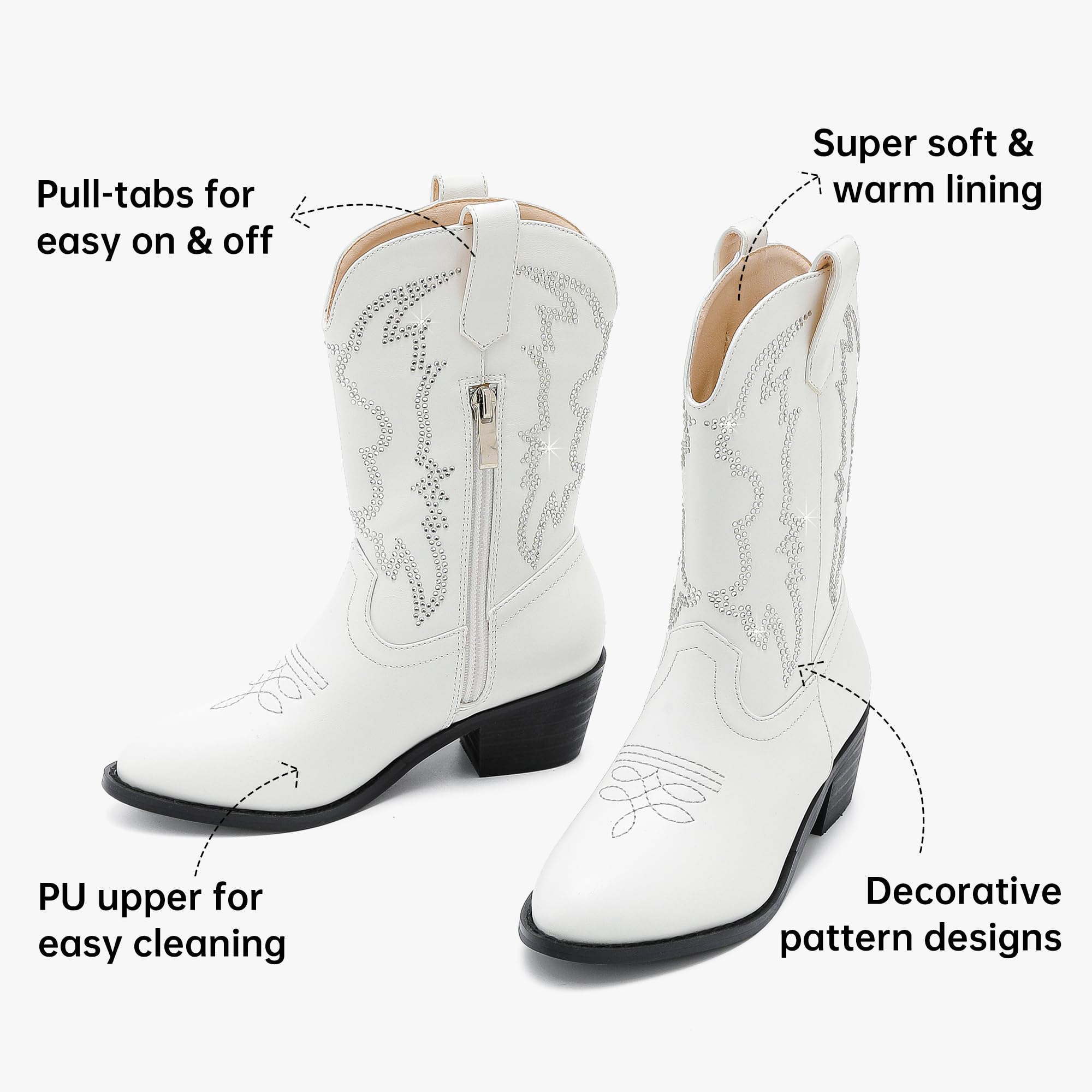 Girls Western Cowboy Boots - Pull On Cowgirl Boots with Pointed Toe for Little & Big Kids | Perfect for Rodeo, Country Dance & Western Fashion Outfits
