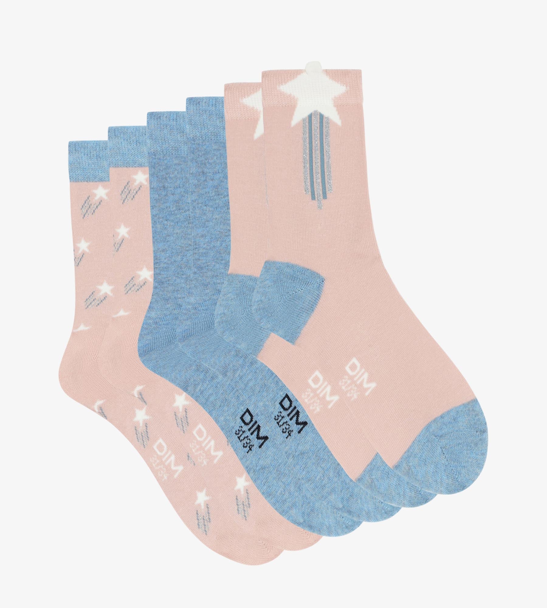3 Pairs Kids Star Denim Rose Cotton Socks - Soft & Comfortable for Everyday Wear, School, and Playtime