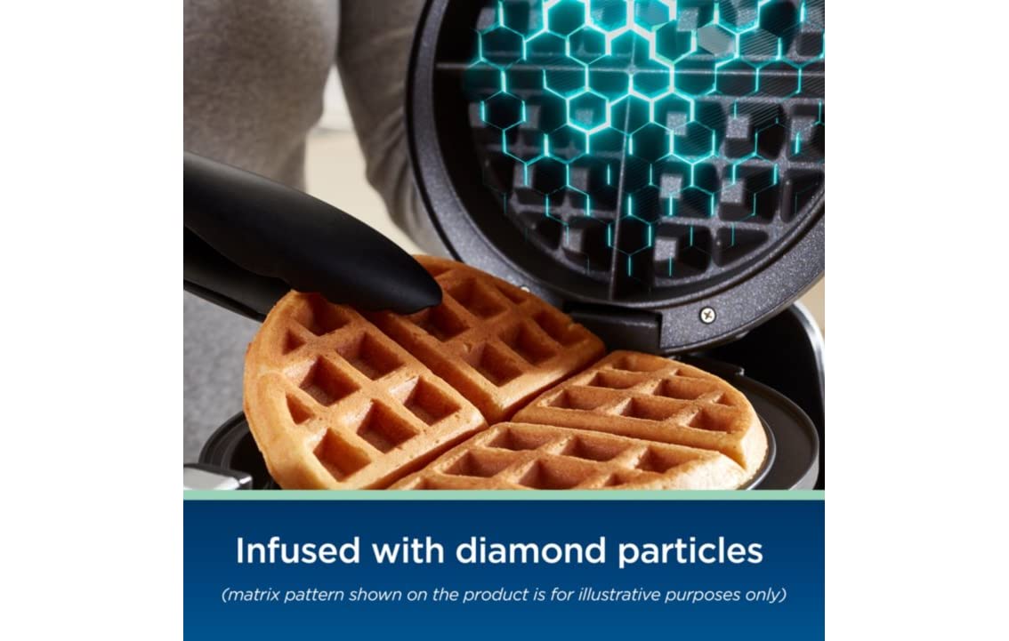 Oster DiamondForce Nonstick Flip Waffle Maker - Silver | Belgian Waffle Iron for Perfect Breakfast, Brunch & Desserts | Easy to Clean & Durable Kitchen Appliance