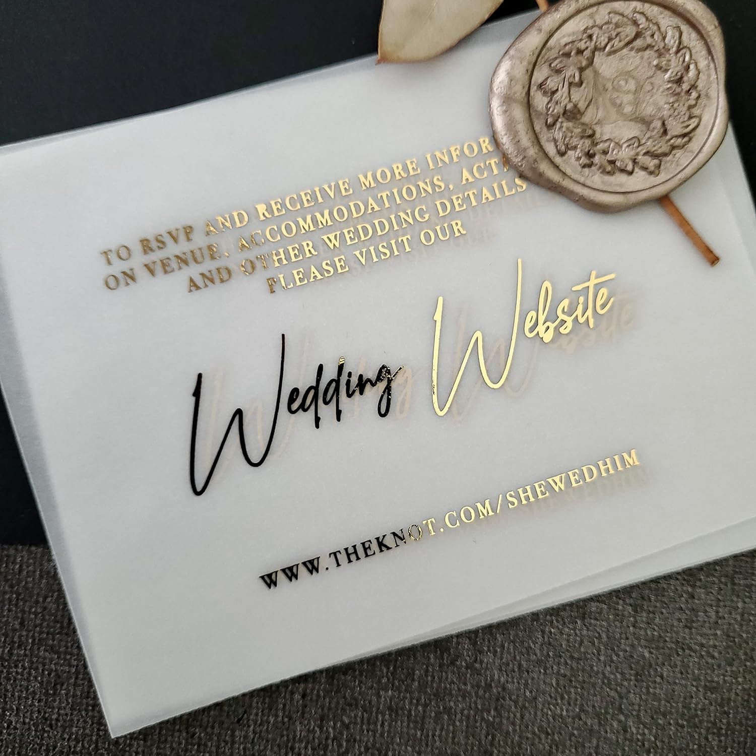 Elegant Wedding Website Cards with Gold Foil - Rose Gold Foil & Deep Purple Plike Vellum Inserts - Perfect for Wedding Invitations, Save the Dates & Bridal Shower Stationery
