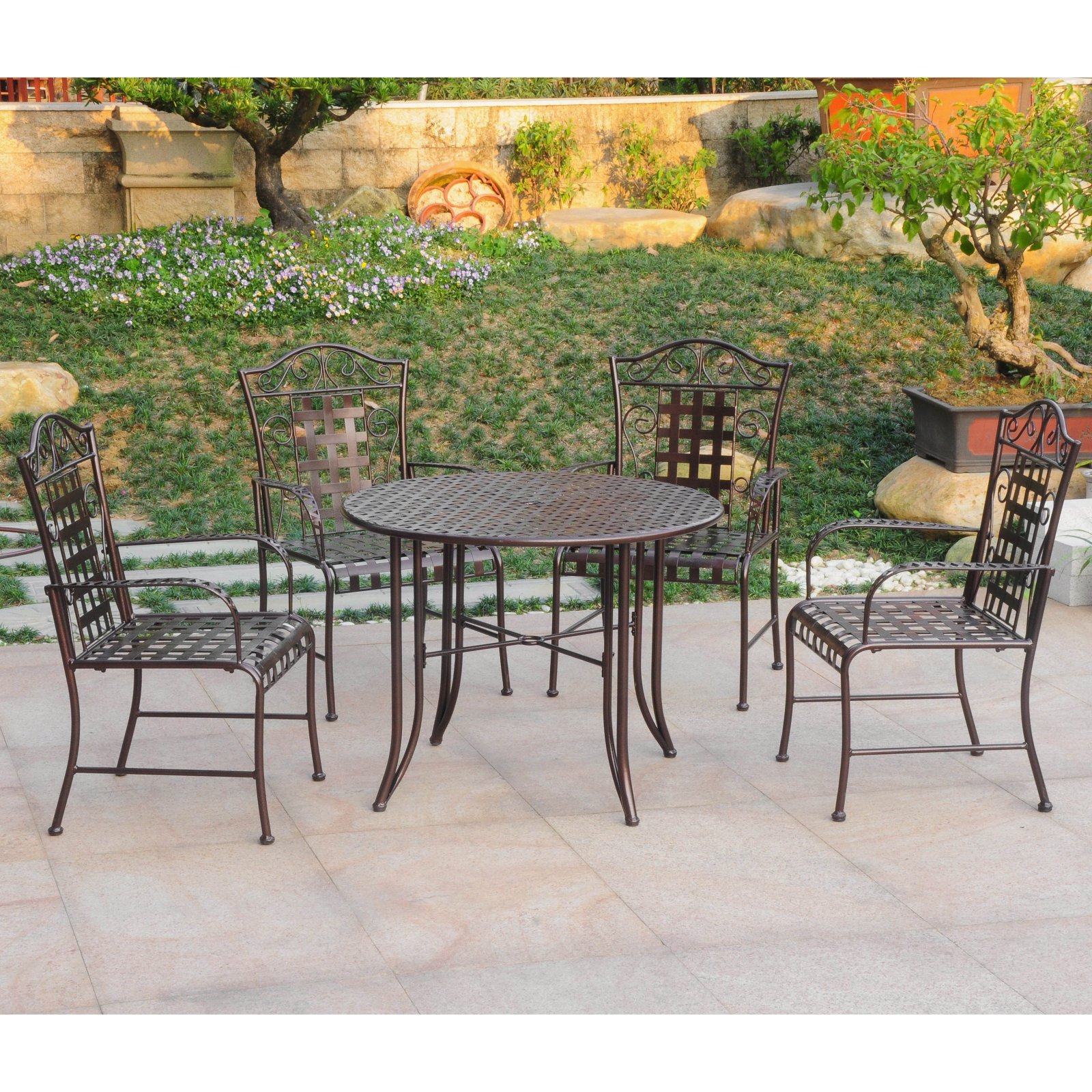 5-Piece Iron Patio Dining Set - Mandalay Brown Outdoor Furniture for Garden, Deck, or Backyard | Durable & Weather-Resistant Patio Table and Chairs Set