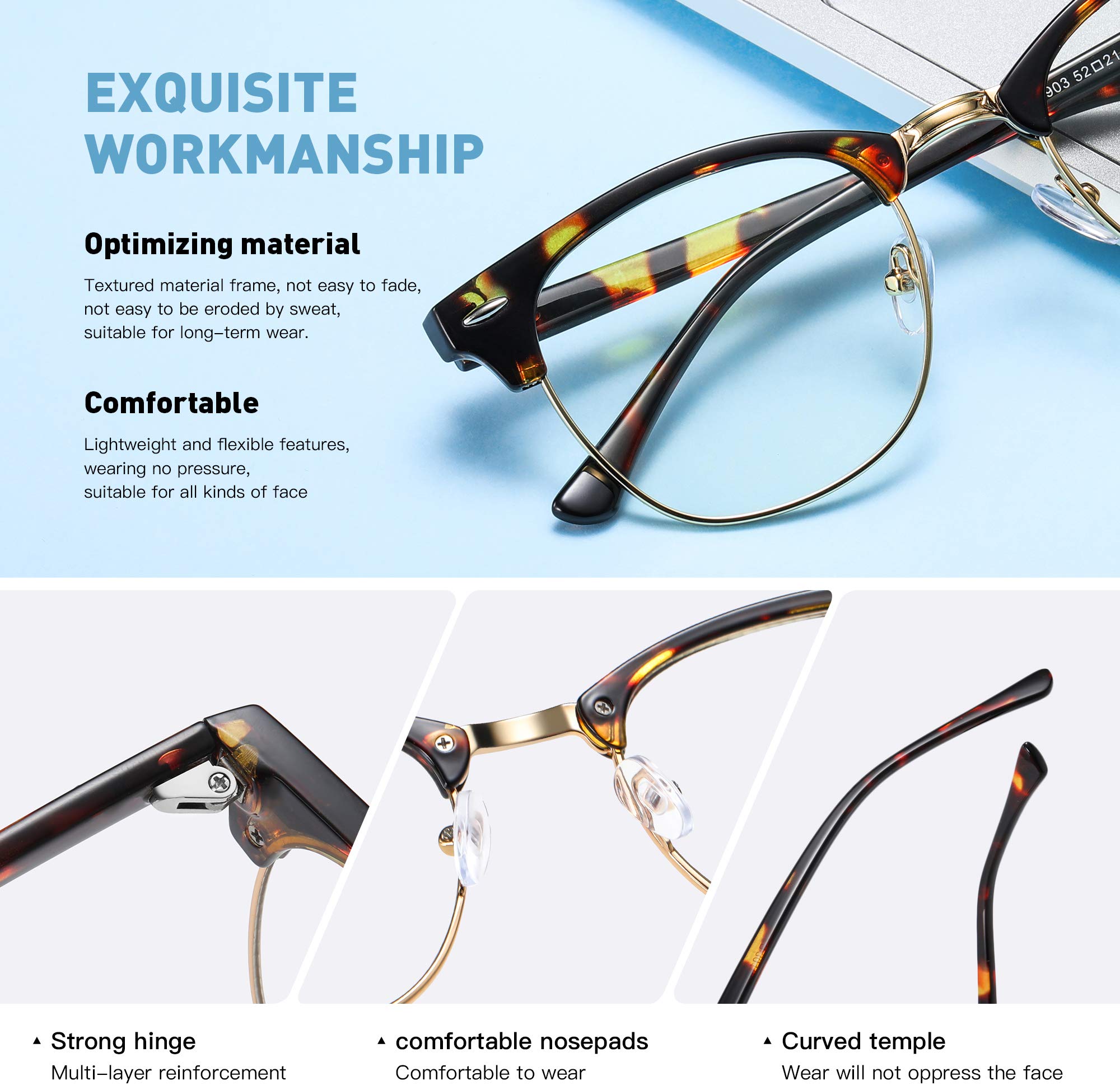 Blue Light Blocking Glasses for Women & Men - Anti Eyestrain Computer Glasses with UV Protection - Perfect for Office Work, Gaming & Screen Time