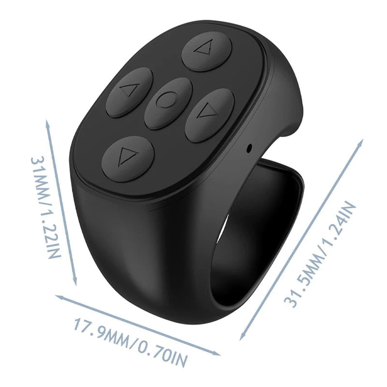 Wireless Bluetooth Page Turner Ring - Rechargeable Finger Remote Control for Smartphones & Tablets - Hands-Free Video Scrolling, App Control, Camera Shutter - Perfect for Presentations, Online Teaching & Social Media (Black with Charging Cable)