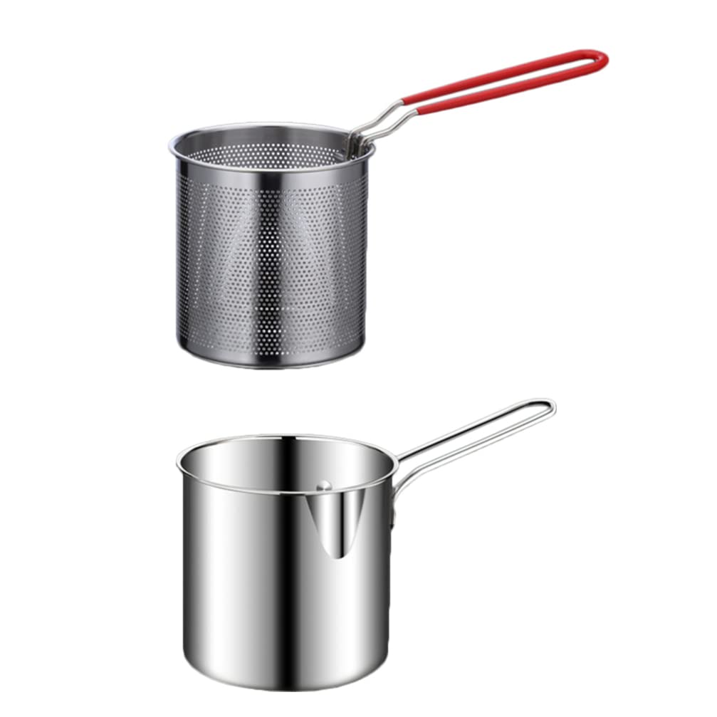 UPKOCH Stainless Steel Deep Fry Basket Set - 1 Piece Kitchen Fry Pot Mesh Basket for Air Fryer, Chips, Chicken, Fish & More - Durable Food Cooking Basket for Deep Frying, Roasting & Baking