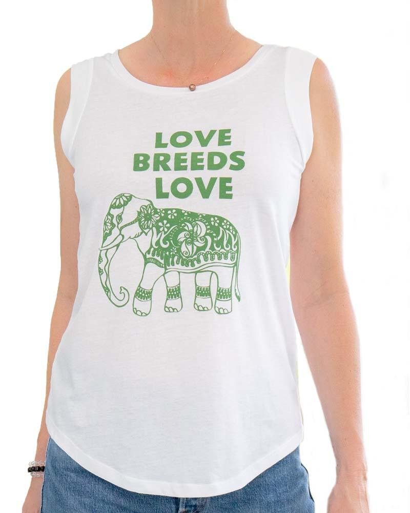 Love Breeds Love Elephant Graphic Muscle Tee - Vintage Inspired Workout Shirt for Gym & Casual Wear