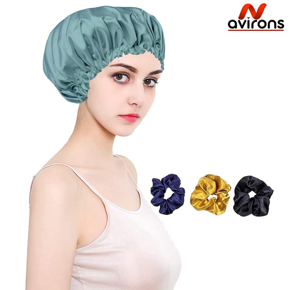 Avirons Reversible Pure Satin Sleep Cap for Women with Free 3 Scrunchies | Adjustable Silk Hair Bonnet for Nighttime Hair Protection | Perfect for Curly, Natural & Protective Hairstyles | Great Gift for Black Women
