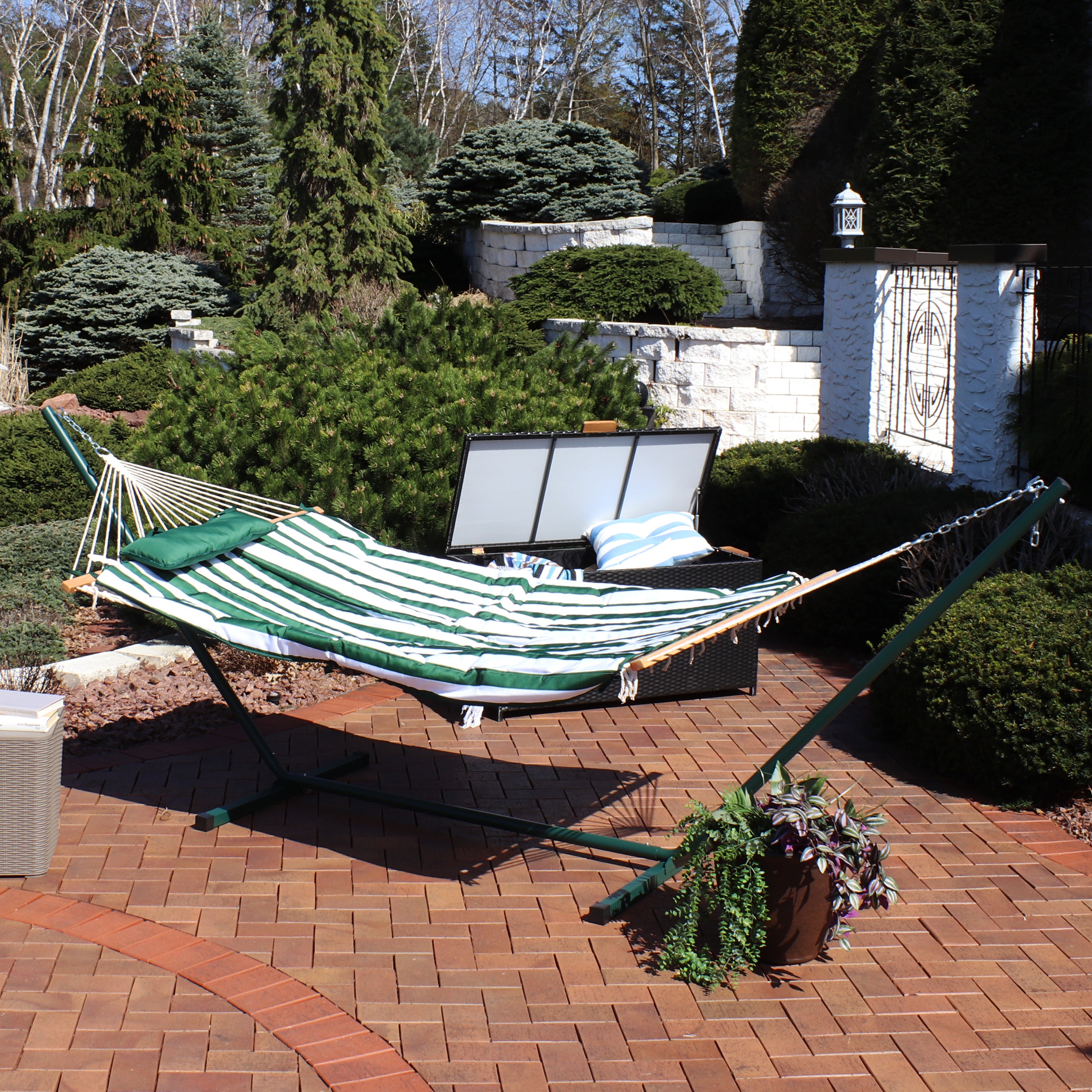 Premium Sunnydaze Rope Hammock with 12-Foot Steel Stand, Comfortable Pad & Pillow - Perfect for Backyard Relaxation, Beach Lounging & Outdoor Camping