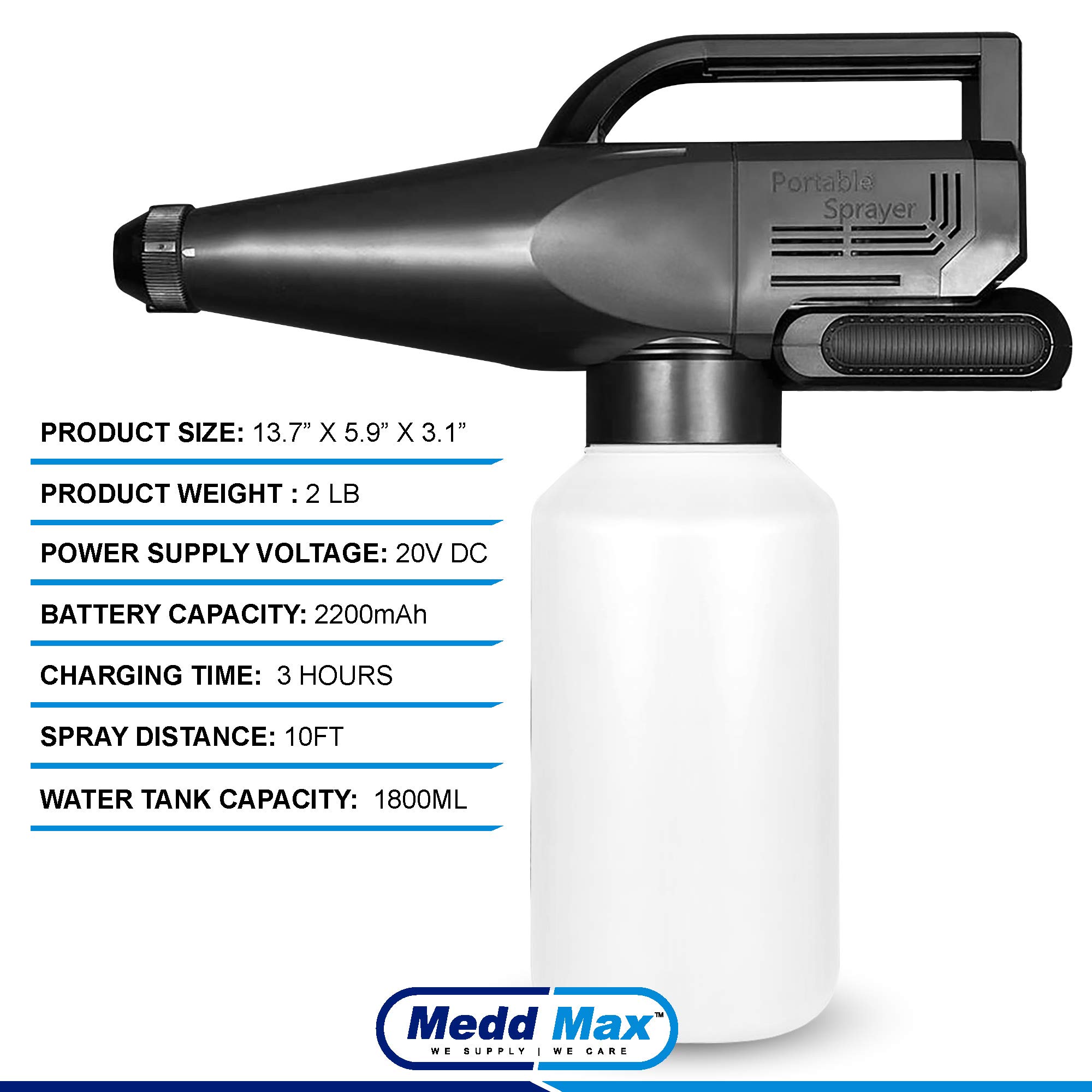 Medd Max Cordless Handheld Electrostatic Fogger Machine - 1.8L Battery Powered Nano Spray Gun for Disinfection, Sanitizing & Pest Control - Portable Electric Fine Mist Sprayer for Home, Garden & Commercial Use