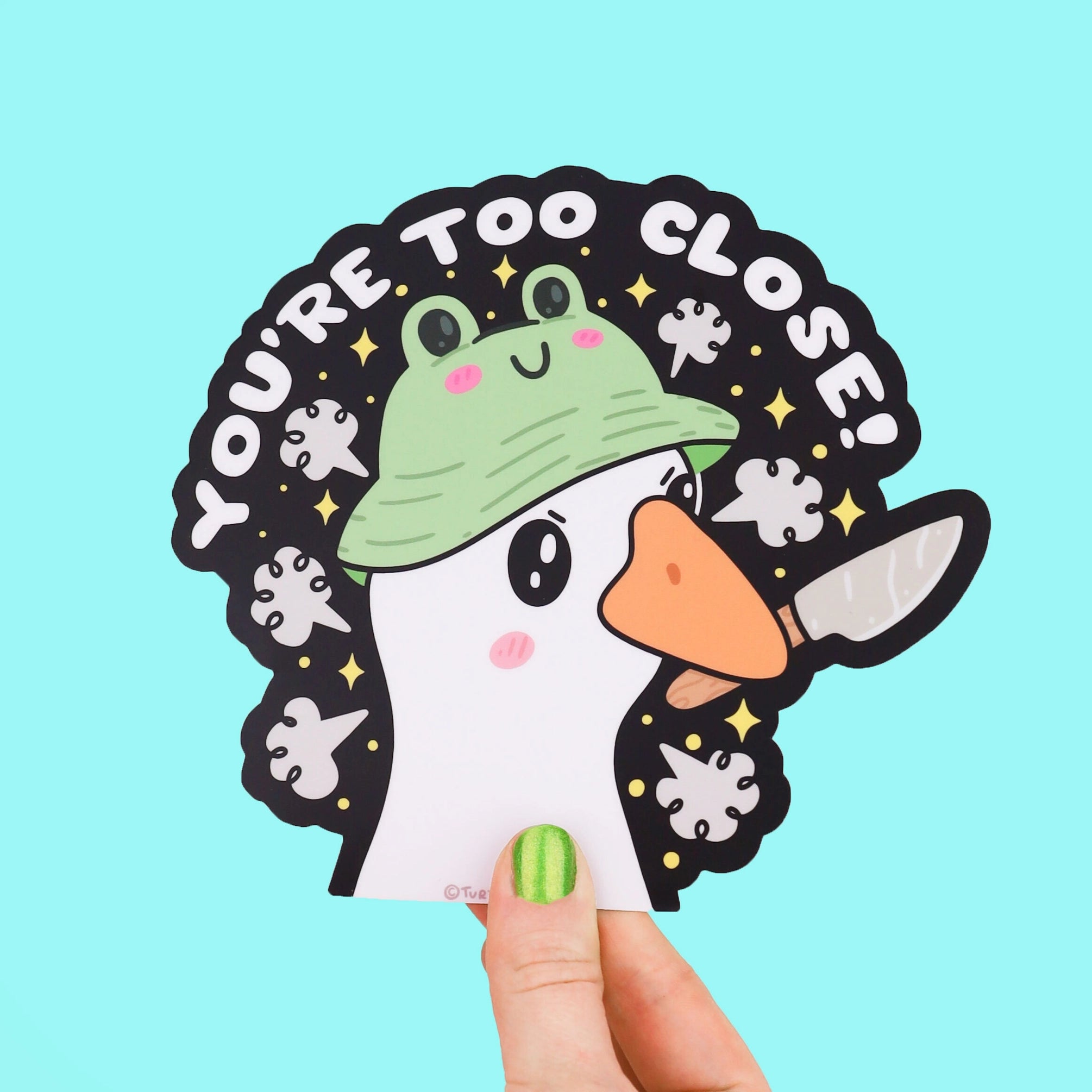 Funny 'You're Too Close!' Goose Sticker - Vinyl Decal for Car Windows, Laptops, Water Bottles & More | Perfect for Office Humor, Car Pranking & Personalizing Devices