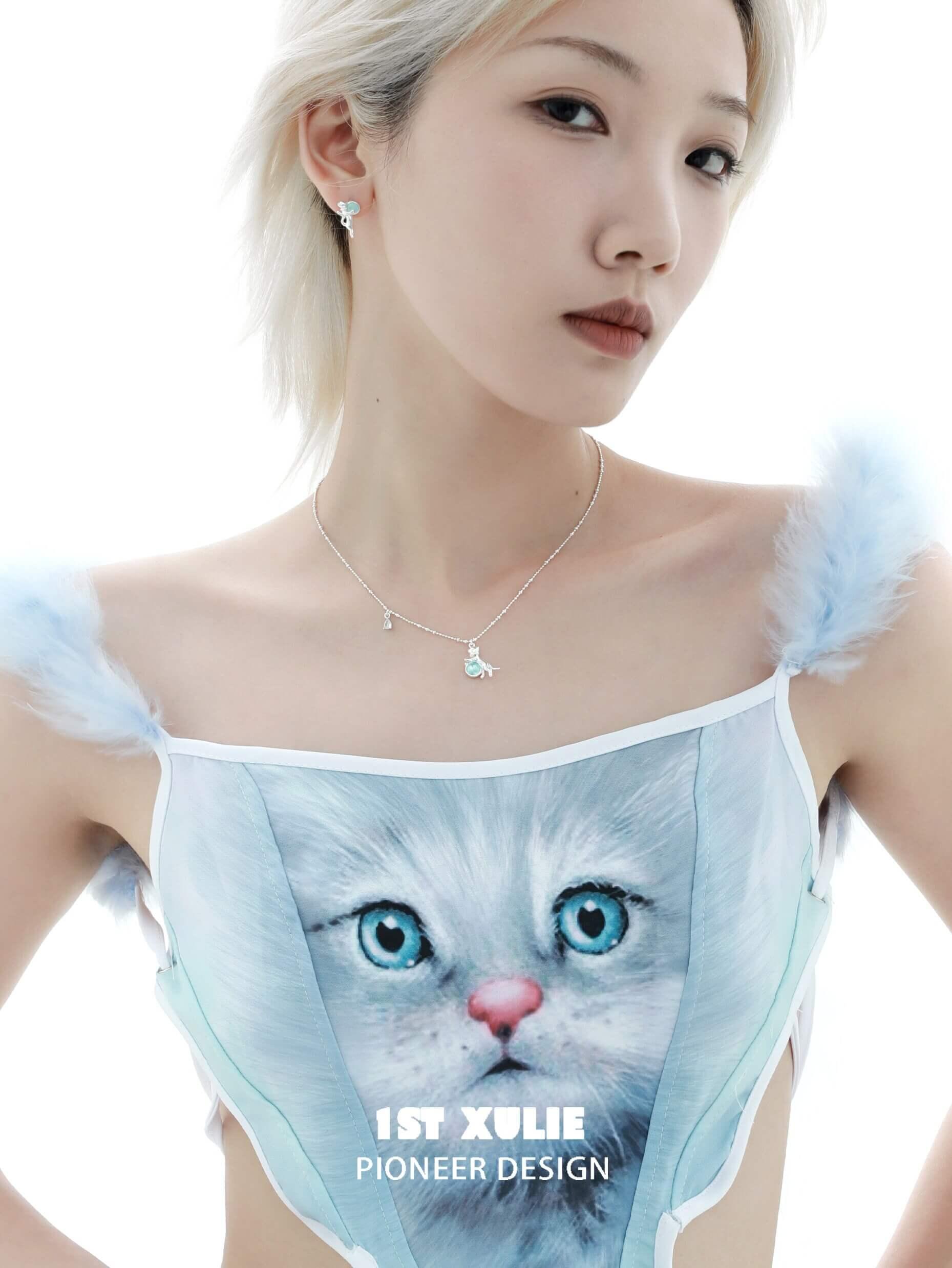 Lucky Cat S925 Sterling Silver Crystal Choker Necklace for Women - Elegant Layering Jewelry Gift for Birthday, Christmas & Everyday Wear