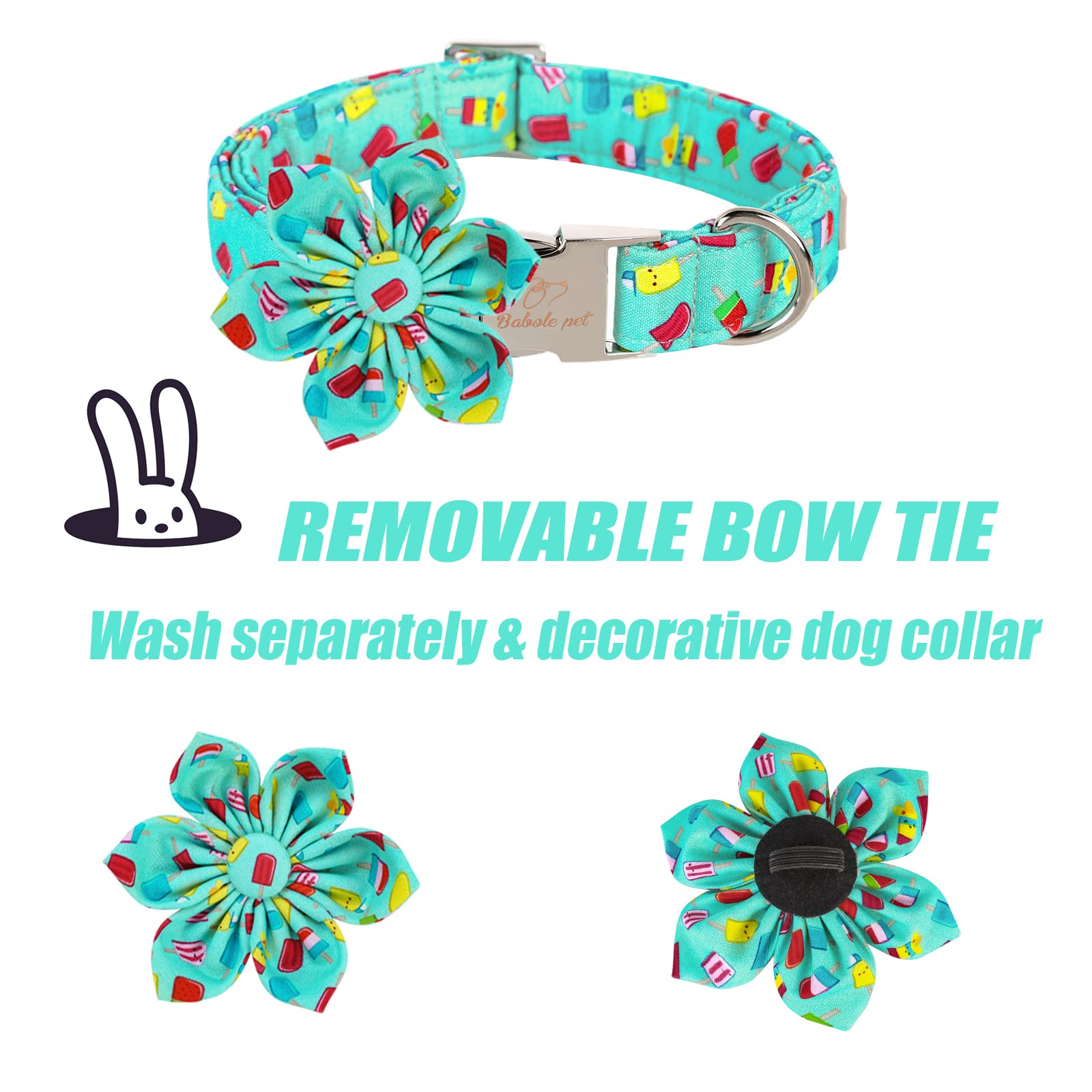 4th of July Dog Bow Tie Collar - Patriotic American Flag Pet Accessory with Metal Buckle for Small, Medium & Large Dogs - Red White Blue Adjustable Necktie for Independence Day, Memorial Day, Veterans Day - Perfect for Festive Parties, Parades & Photo Shoots (Popsicle Green Flower Design)