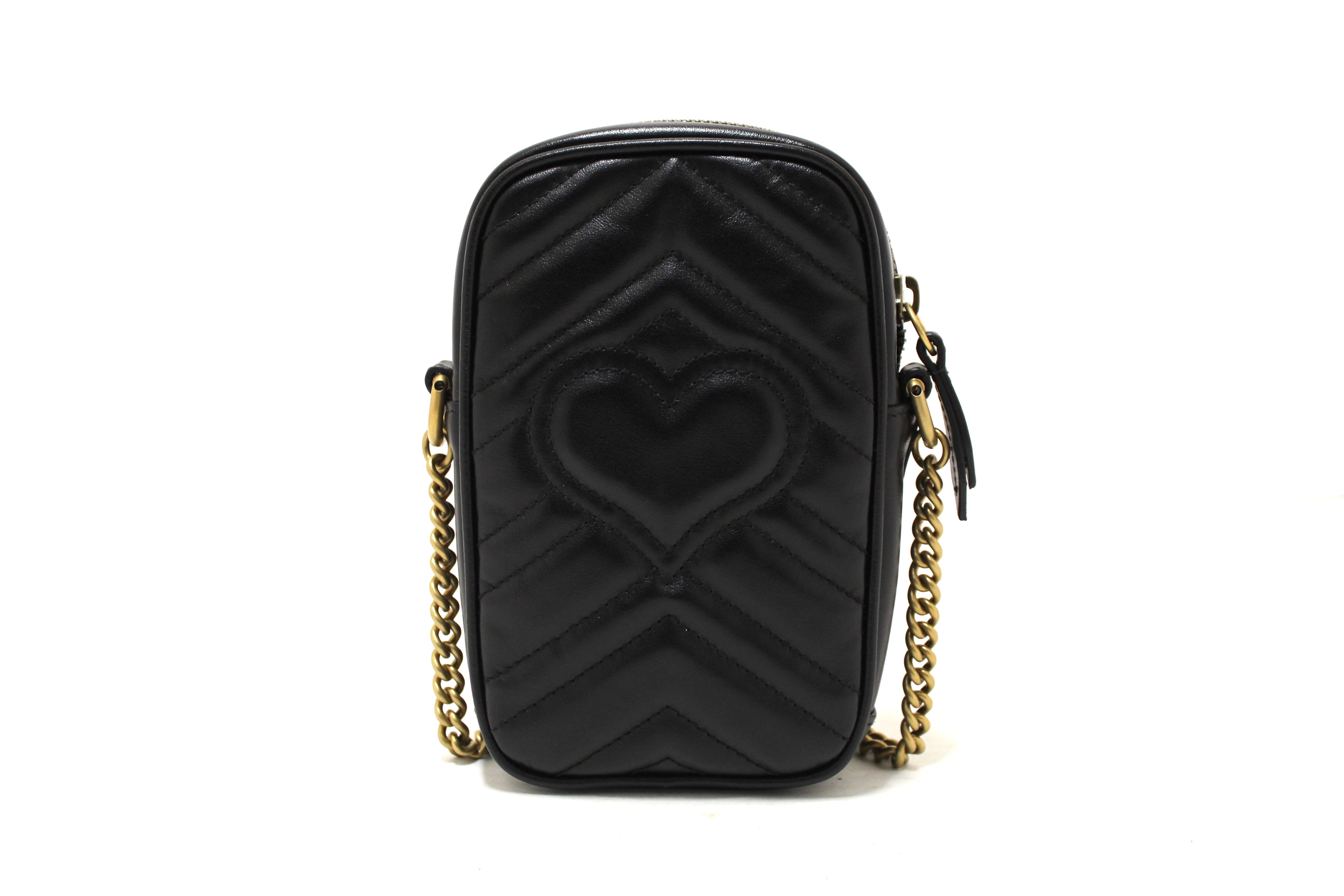Authentic Gucci Black Leather Marmont Matelasse Super Mini Chain Bag 598597 - Luxury Crossbody Purse for Women, Perfect for Evening Parties & Date Nights