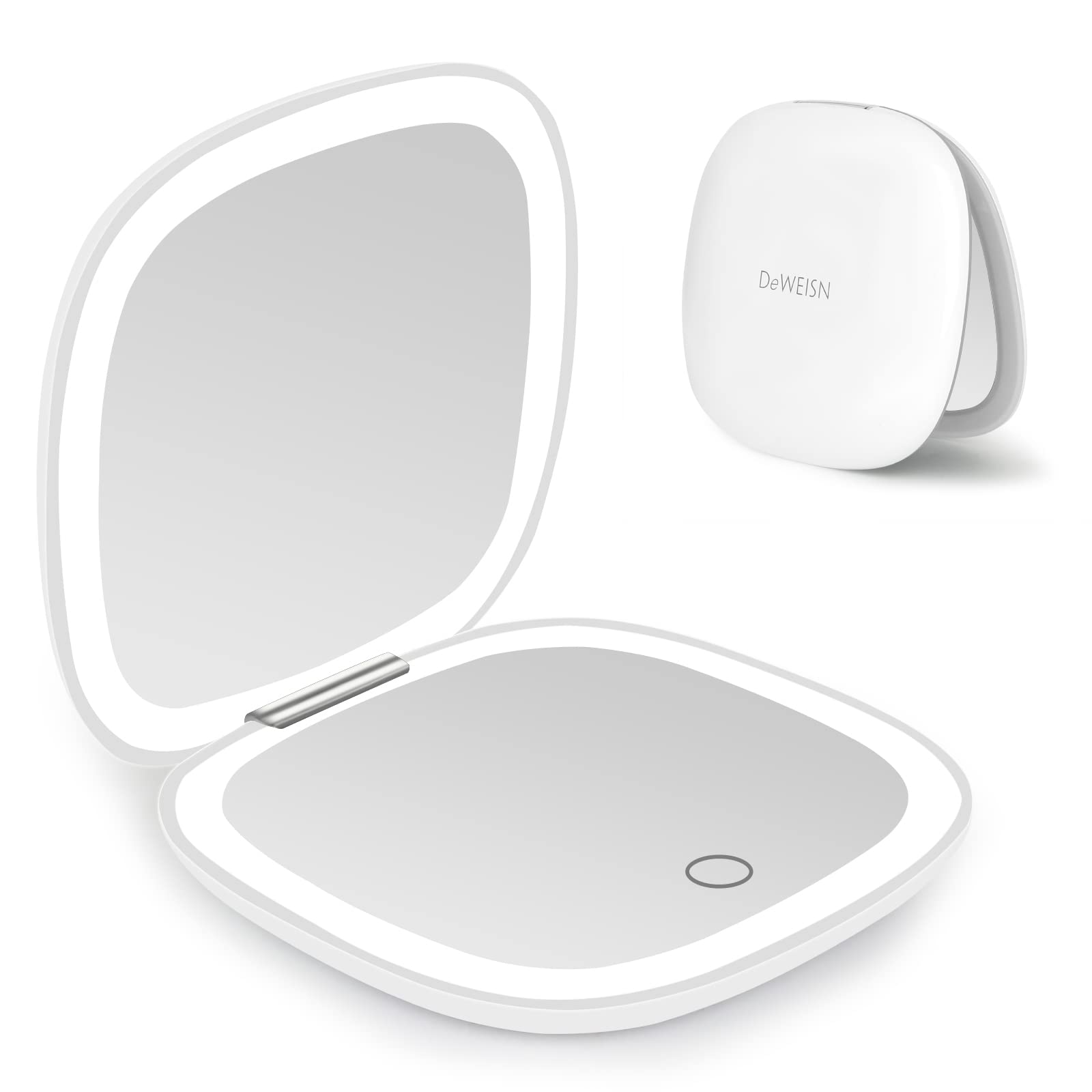 Deweisn Lighted Travel Makeup Mirror - 1X/10X Magnifying, USB Charging - Perfect for Handbag & Travel