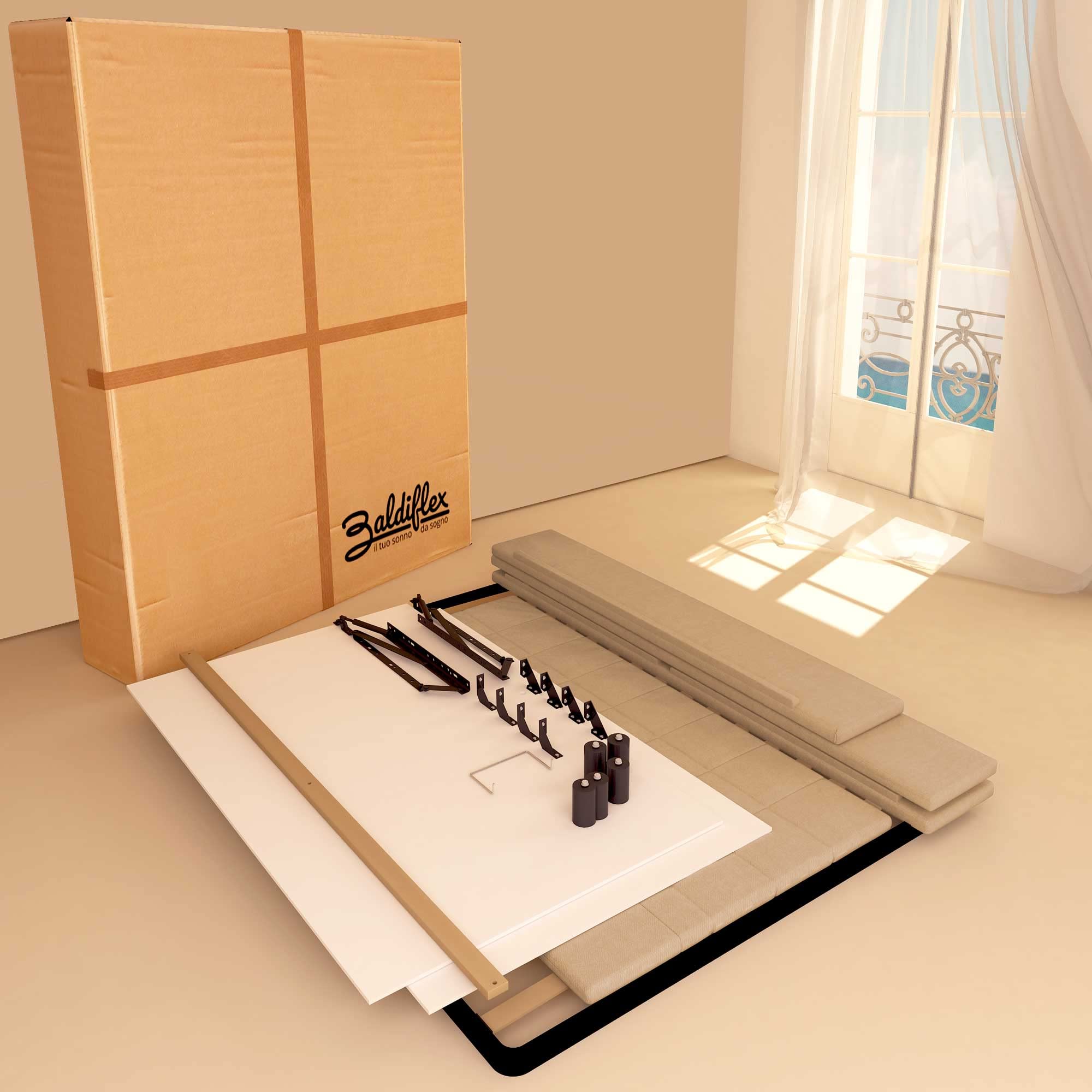Baldiflex Single Bed with Storage Drawer, Dublin Fabric Design, Slatted Base for Single Mattress, 90 x 190 cm, Elegant Headboard, Taupe Gray - Perfect for Small Bedrooms, Guest Rooms & Studio Apartments