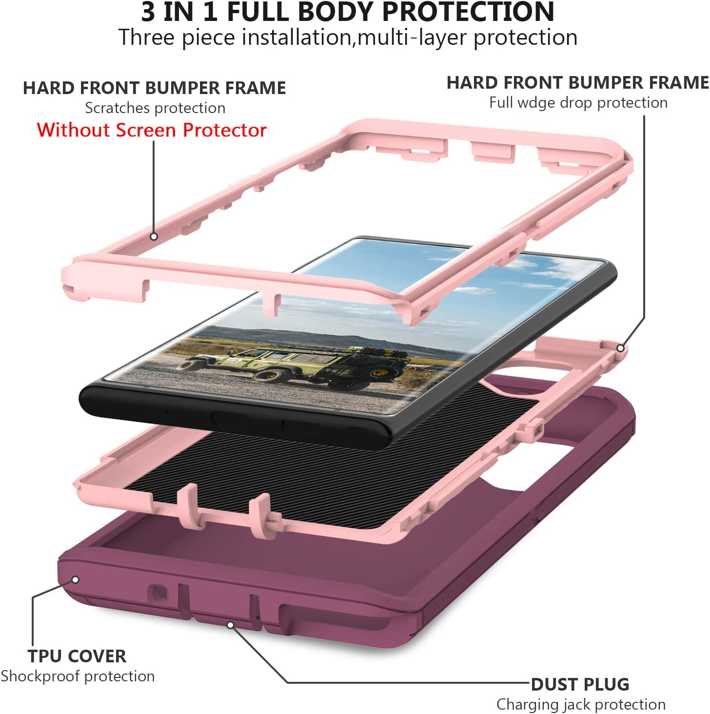 Samsung Galaxy Note 10 Plus Case - Shockproof Protective Phone Cover with Slim Fit Design in Pink/Violet - Perfect for Daily Use, Travel & Outdoor Activities